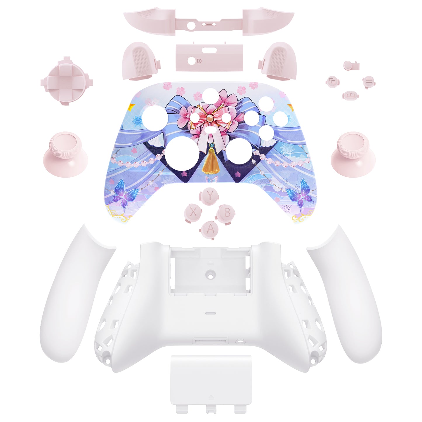 eXtremeRate Xbox Series X&Sコントローラー用フルセットハウジングシェルケース&ボタン【氷の蝶結び】