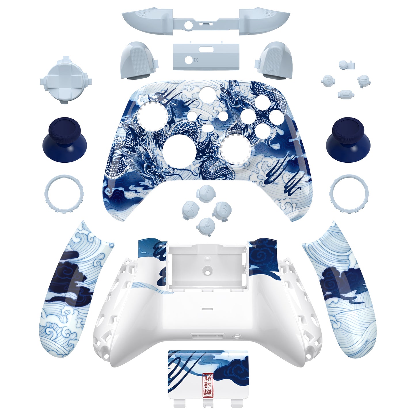 eXtremeRate Xbox Series X&Sコントローラー用フルセットハウジングシェルケース&ボタン【磁器の龍】
