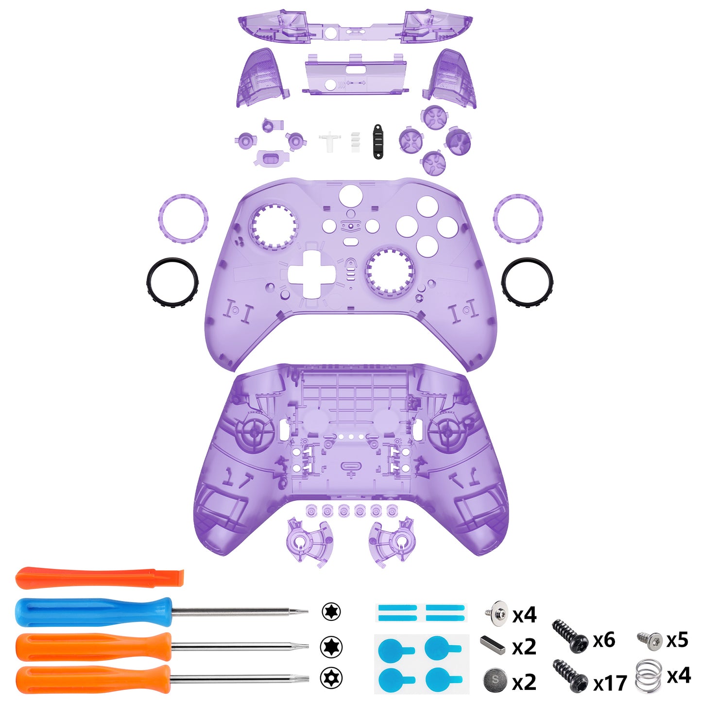 eXtremeRate Xbox One Elite Series 2&Elite 2 Coreコントローラー(モデル1797)用交換 フルセットシェル&ボタン【クリアパープル】