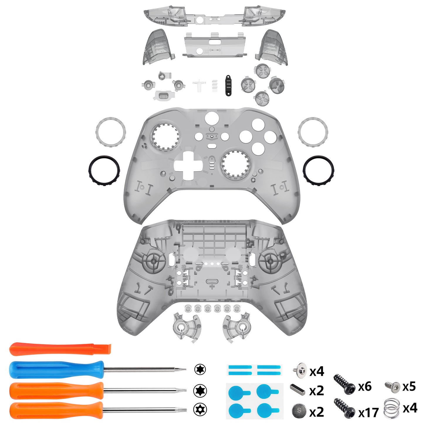 eXtremeRate Xbox One Elite Series 2&Elite 2 Coreコントローラー(モデル1797)用交換 フルセットシェル&ボタン【クリアブラック】