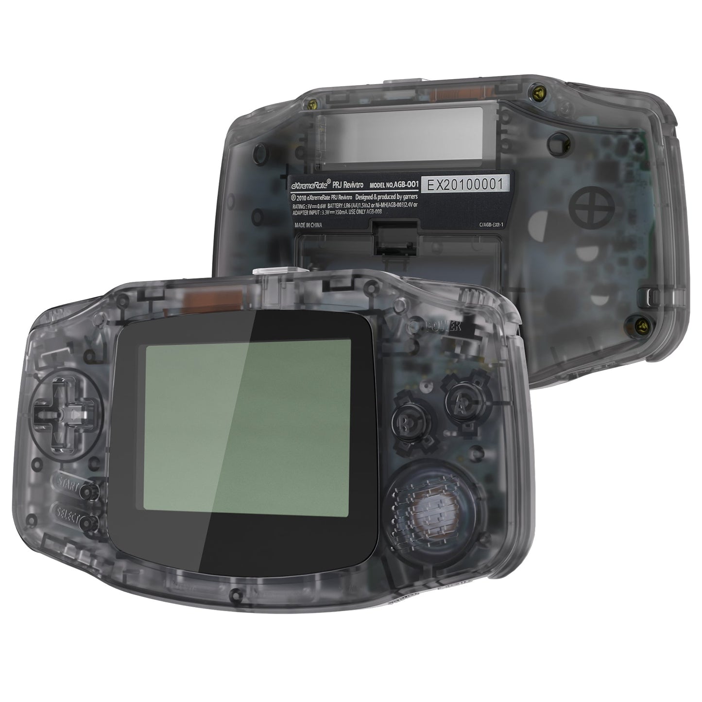 eXtremeRate IPS対応アップグレード版ゲームボーイアドバンス(GBA)用交換フルセットシェル&ボタン、IPSおよび標準LCD両方に対応【クリアブラック】