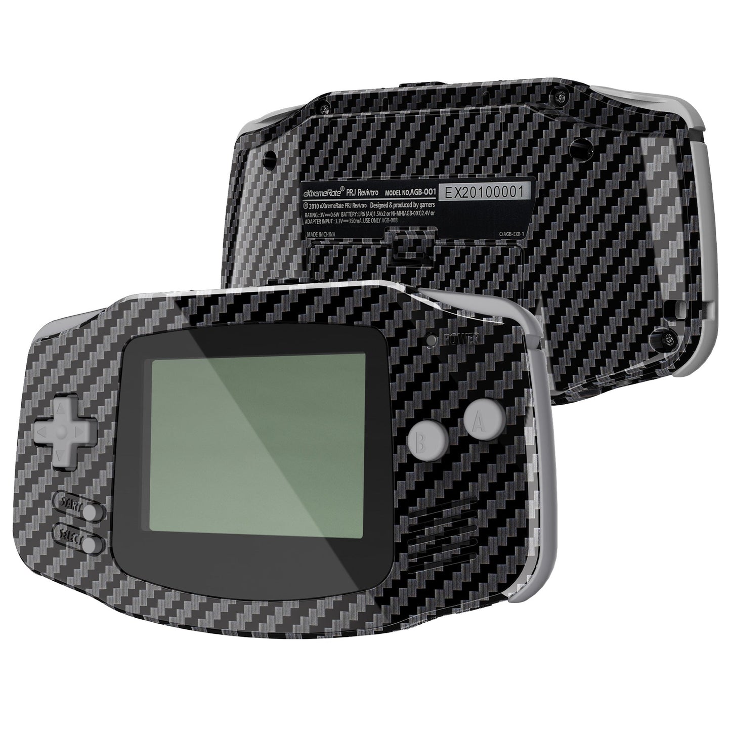 eXtremeRate IPS対応アップグレード版ゲームボーイアドバンス(GBA)用交換フルセットシェル&グレーボタン、IPSおよび標準LCD両方に対応【グラファイトカーボンファイバー】
