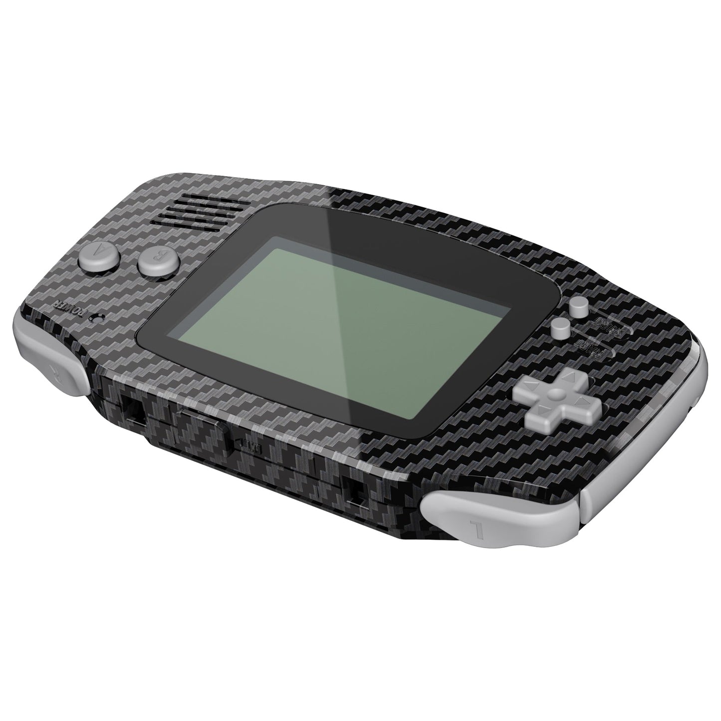 eXtremeRate IPS対応アップグレード版ゲームボーイアドバンス(GBA)用交換フルセットシェル&グレーボタン、IPSおよび標準LCD両方に対応【グラファイトカーボンファイバー】