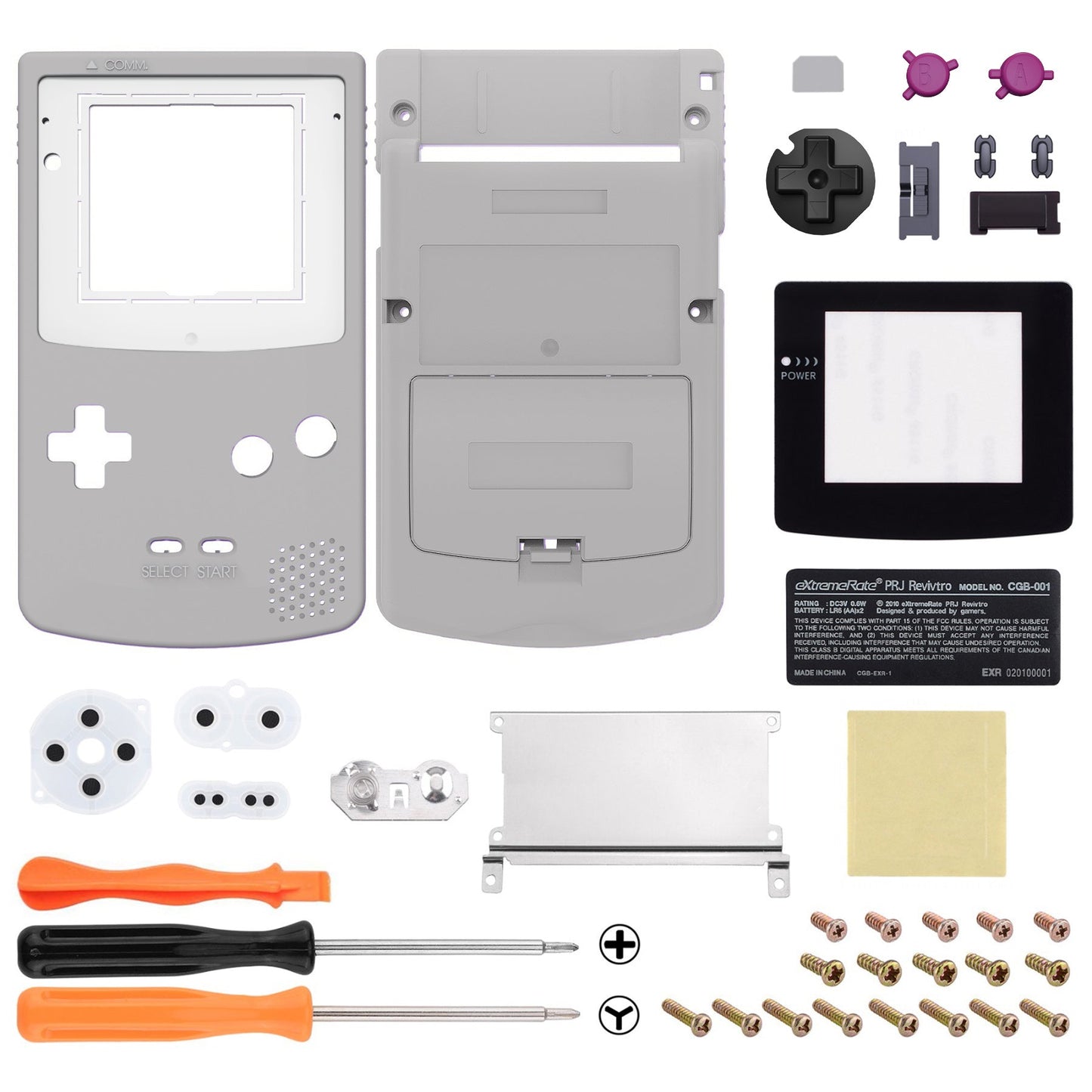 eXtremeRate IPS対応アップグレード版 ゲームボーイカラー(GBC)用交換フルセットシェル&ボタン&ブラック保護スクリーンレンズ、GBC OSD IPS、通常IPS、標準LCD対応【クラシックグレー】