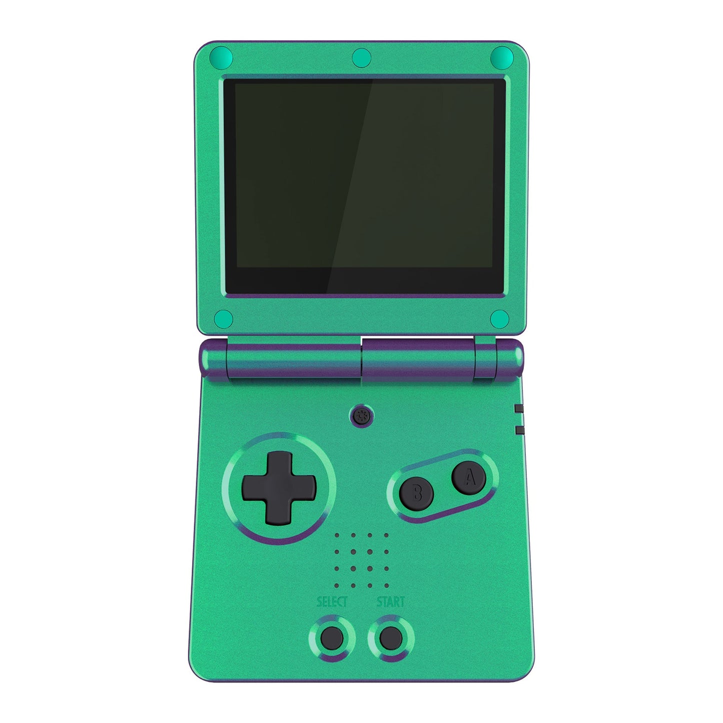 eXtremeRate IPS対応アップグレード版ゲームボーイアドバンスSP(GBA SP)用交換フルセットシェル&ボタン、IPSおよび標準LCD両方に対応【カメレオングリーンパープル】