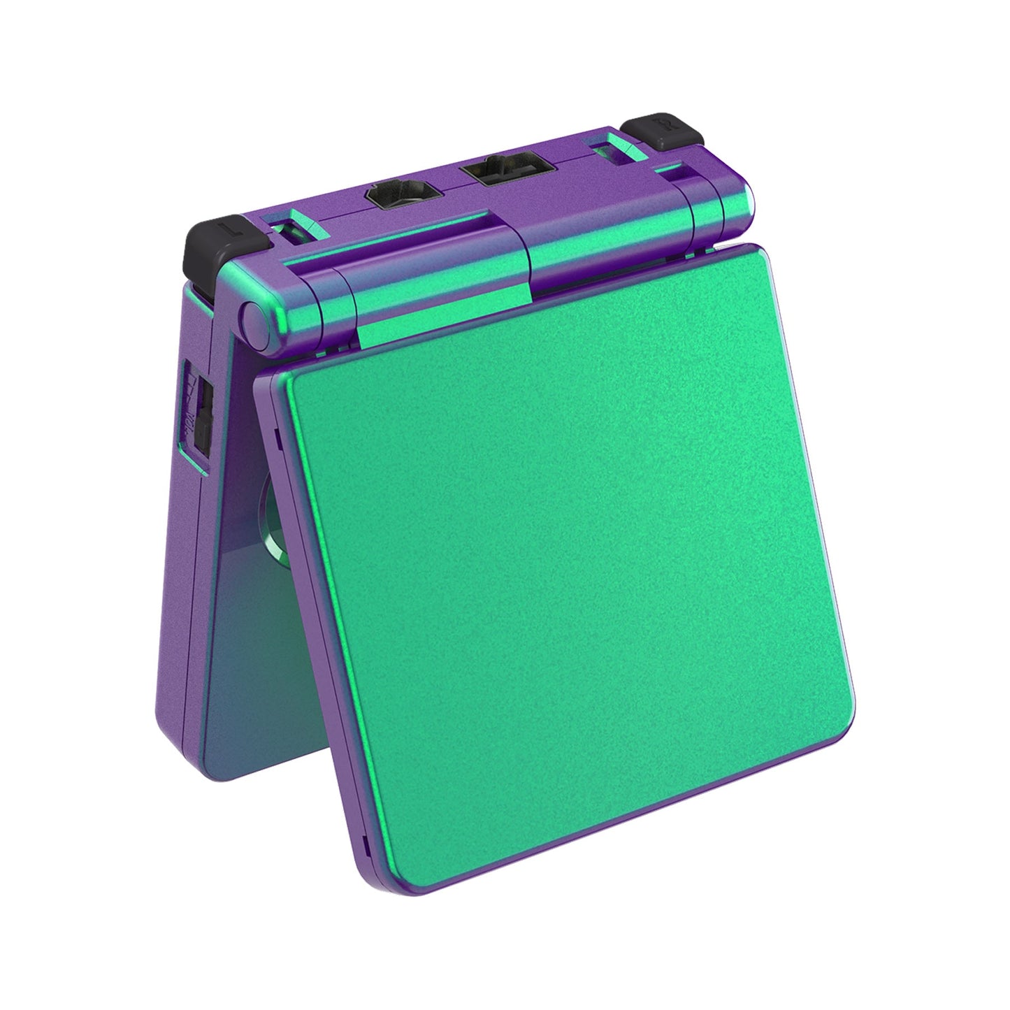 eXtremeRate IPS対応アップグレード版ゲームボーイアドバンスSP(GBA SP)用交換フルセットシェル&ボタン、IPSおよび標準LCD両方に対応【カメレオングリーンパープル】