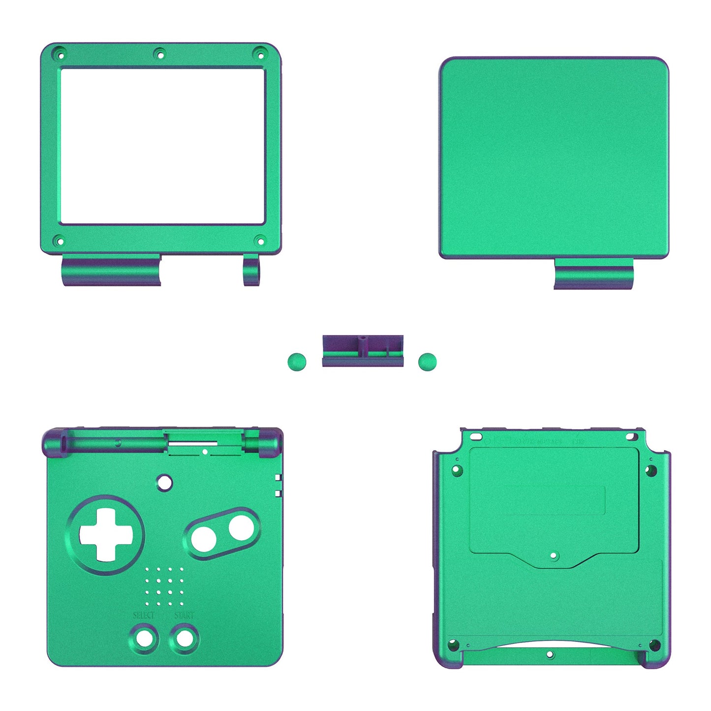 eXtremeRate IPS対応アップグレード版ゲームボーイアドバンスSP(GBA SP)用交換フルセットシェル&ボタン、IPSおよび標準LCD両方に対応【カメレオングリーンパープル】