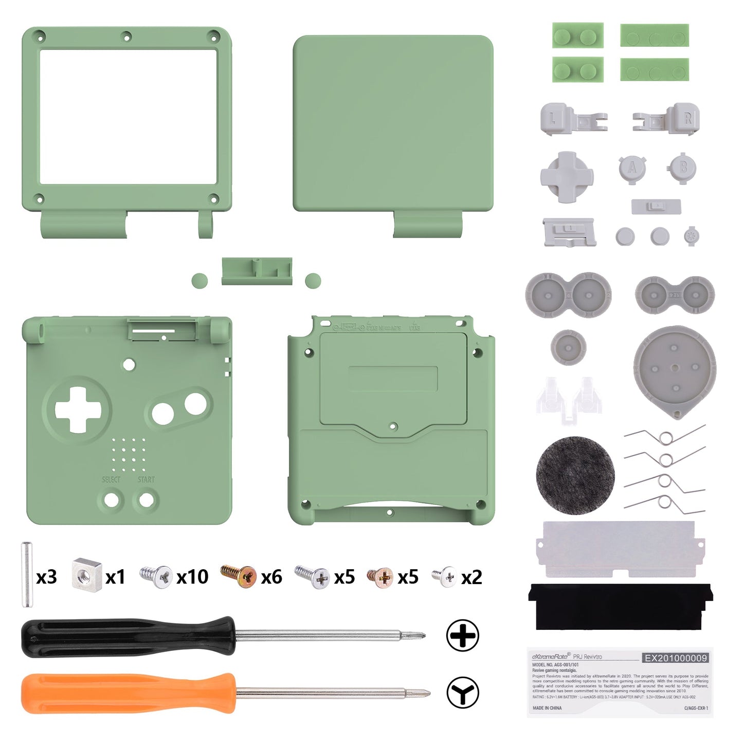 eXtremeRate IPS対応アップグレード版ゲームボーイアドバンスSP(GBA SP)用交換フルセットシェル&ボタン、IPSおよび標準LCD両方に対応【抹茶グリーン】