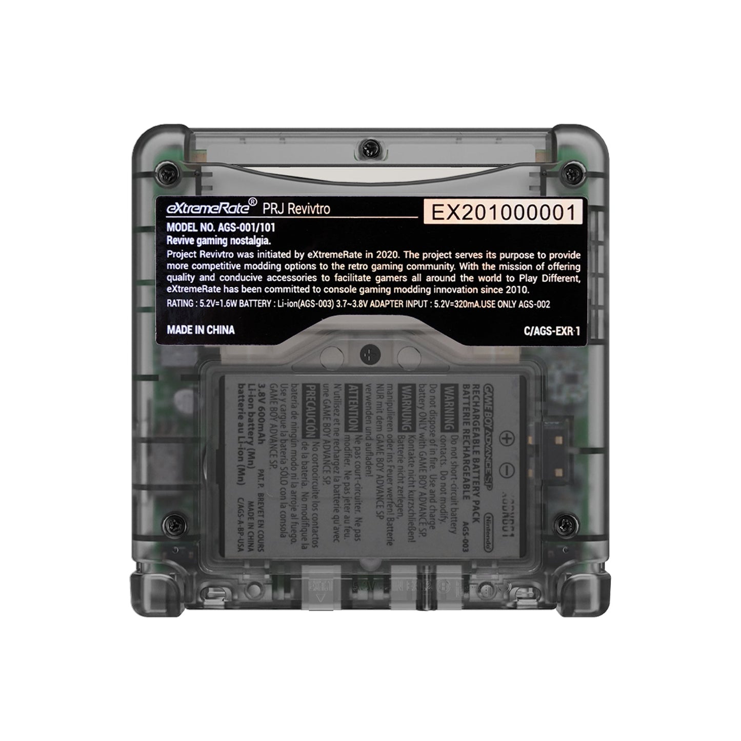 eXtremeRate IPS対応アップグレード版ゲームボーイアドバンスSP(GBA SP)用交換フルセットシェル&ボタン、IPSおよび標準LCD両方に対応【クリアブラック】