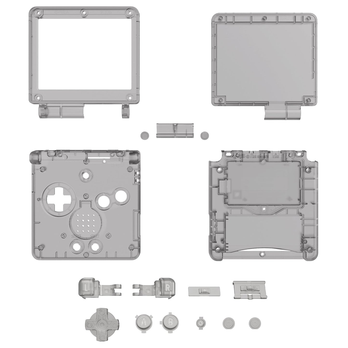 eXtremeRate IPS対応アップグレード版ゲームボーイアドバンスSP(GBA SP)用交換フルセットシェル&ボタン、IPSおよび標準LCD両方に対応【クリアブラック】