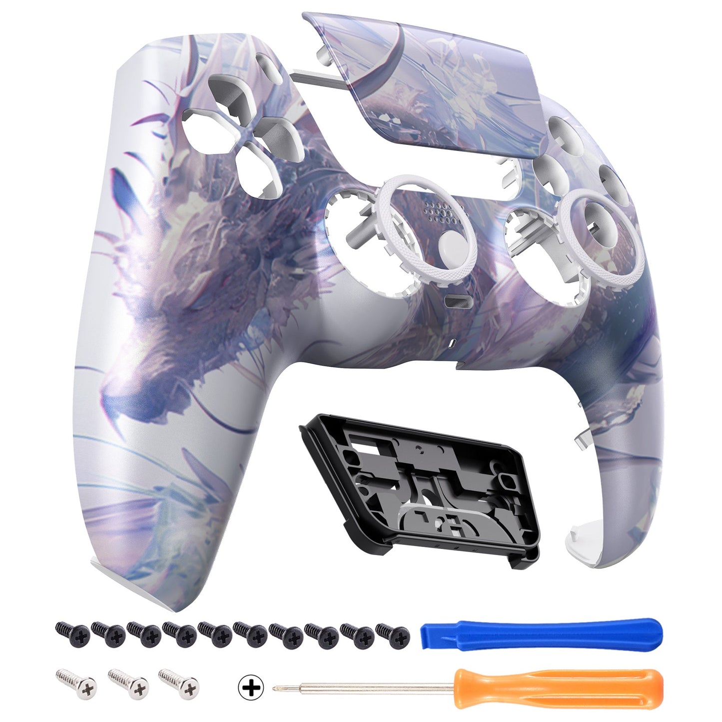 eXtremeRate PS5コントローラーBDM-010/020/030/040/050対応LUNA再設計交換対応用フロントシェル&タッチパッド【白銀龍】
