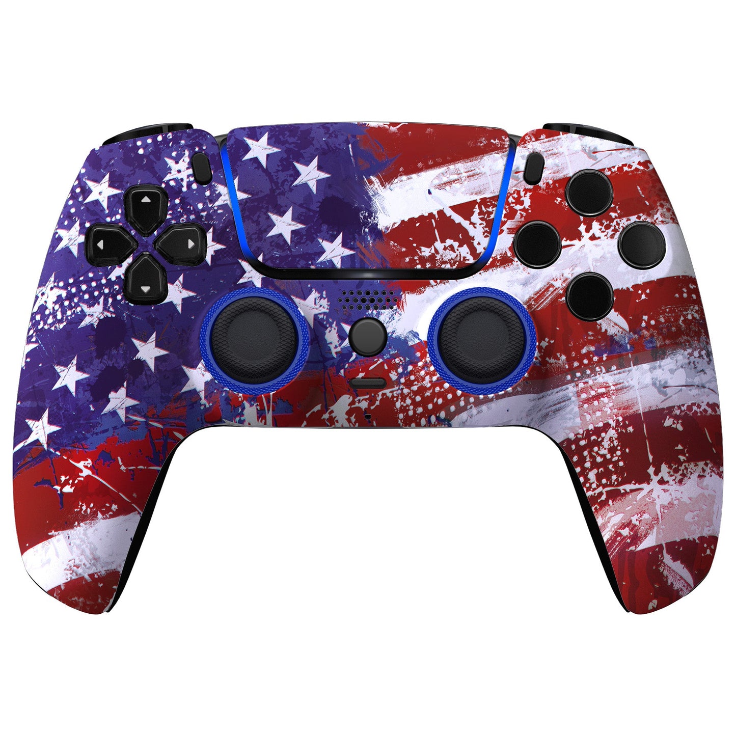 eXtremeRate PS5コントローラーBDM-010/020/030/040/050対応LUNA再設計交換対応用フロントシェル&タッチパッド【アメリカ国旗傷油絵 】