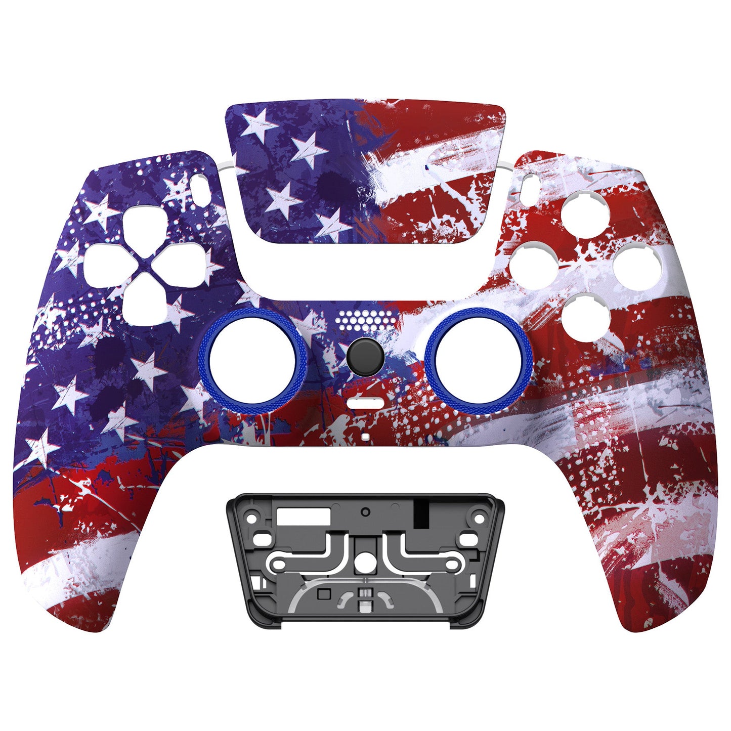 eXtremeRate PS5コントローラーBDM-010/020/030/040/050対応LUNA再設計交換対応用フロントシェル&タッチパッド【アメリカ国旗傷油絵 】
