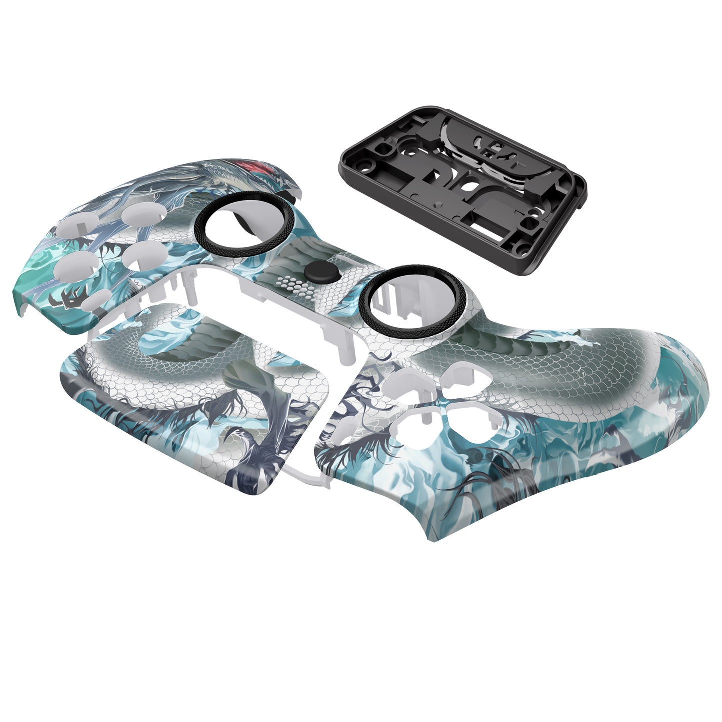 eXtremeRate PS5コントローラーBDM-010/020/030/040/050対応LUNA再設計交換対応用フロントシェル&タッチパッド【翡翠竜-雲上の主君】