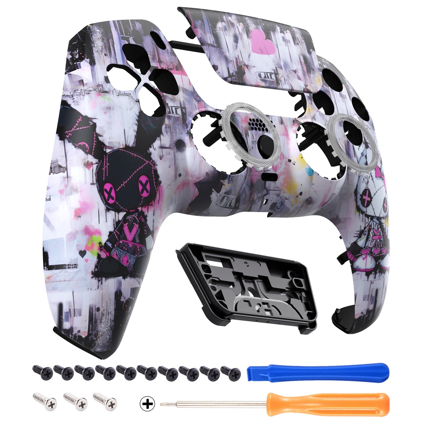 eXtremeRate PS5コントローラーBDM-010/020/030/040/050対応LUNA再設計交換対応用フロントシェル&タッチパッド【可愛いパンク兎ちゃん】