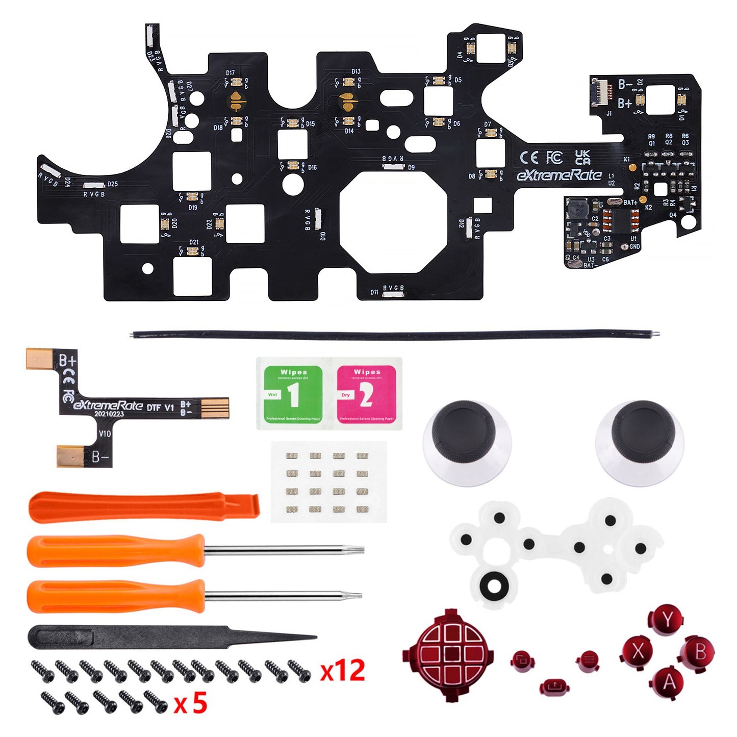 eXtremeRate Xbox Series X&Sコントローラー用マルチカラー発光ボタンDTF V2 LEDキット【スカーレットレッド】