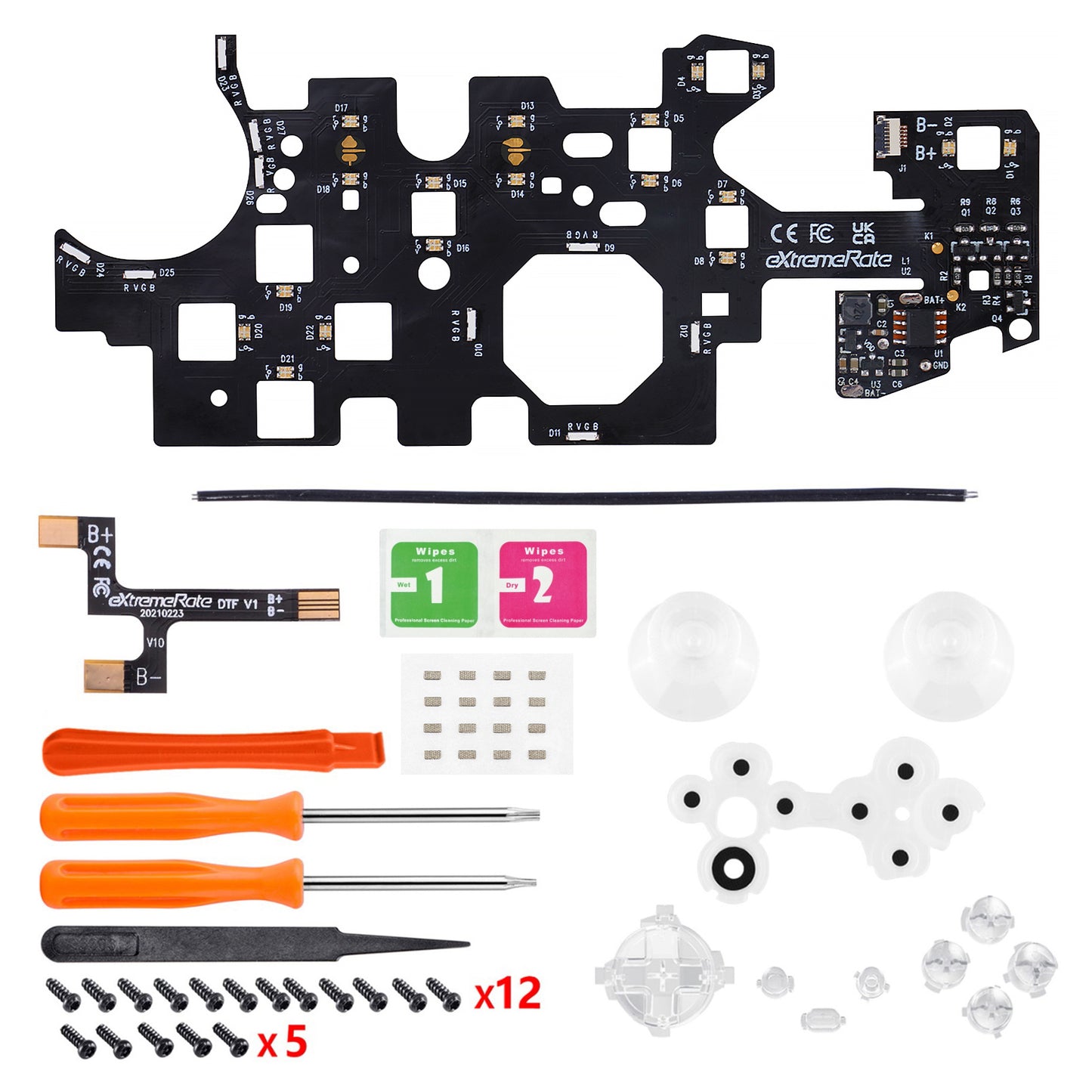 eXtremeRate Xbox Series X&Sコントローラー用マルチカラー発光ボタンDTF V2 LEDキット【クリア】