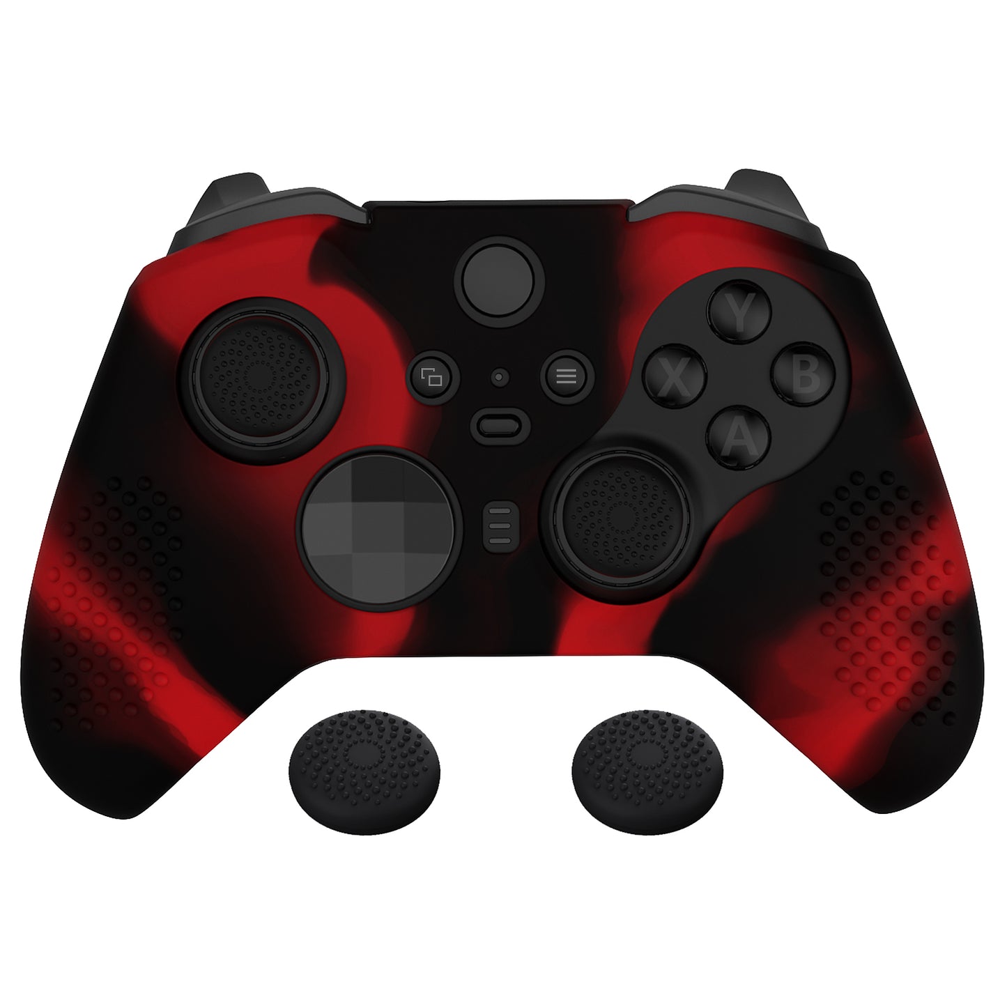 eXtremeRate Xbox One Elite Series 2&Elite 2 Coreコントローラー用滑り止め保護シリコンケース&サムグリップキャップ【ブラック&レッド】