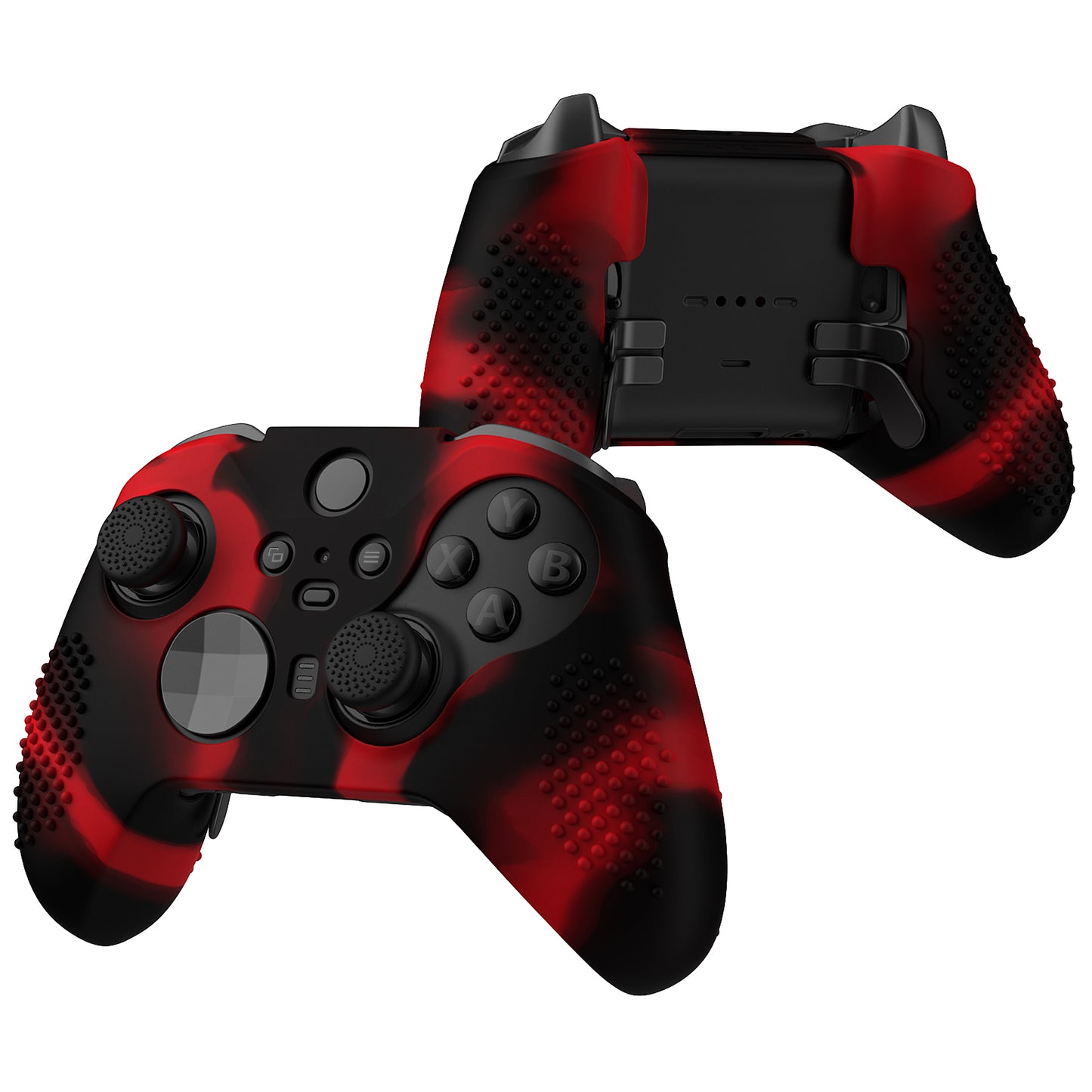 eXtremeRate Xbox One Elite Series 2&Elite 2 Coreコントローラー用滑り止め保護シリコンケース&サムグリップキャップ【ブラック&レッド】