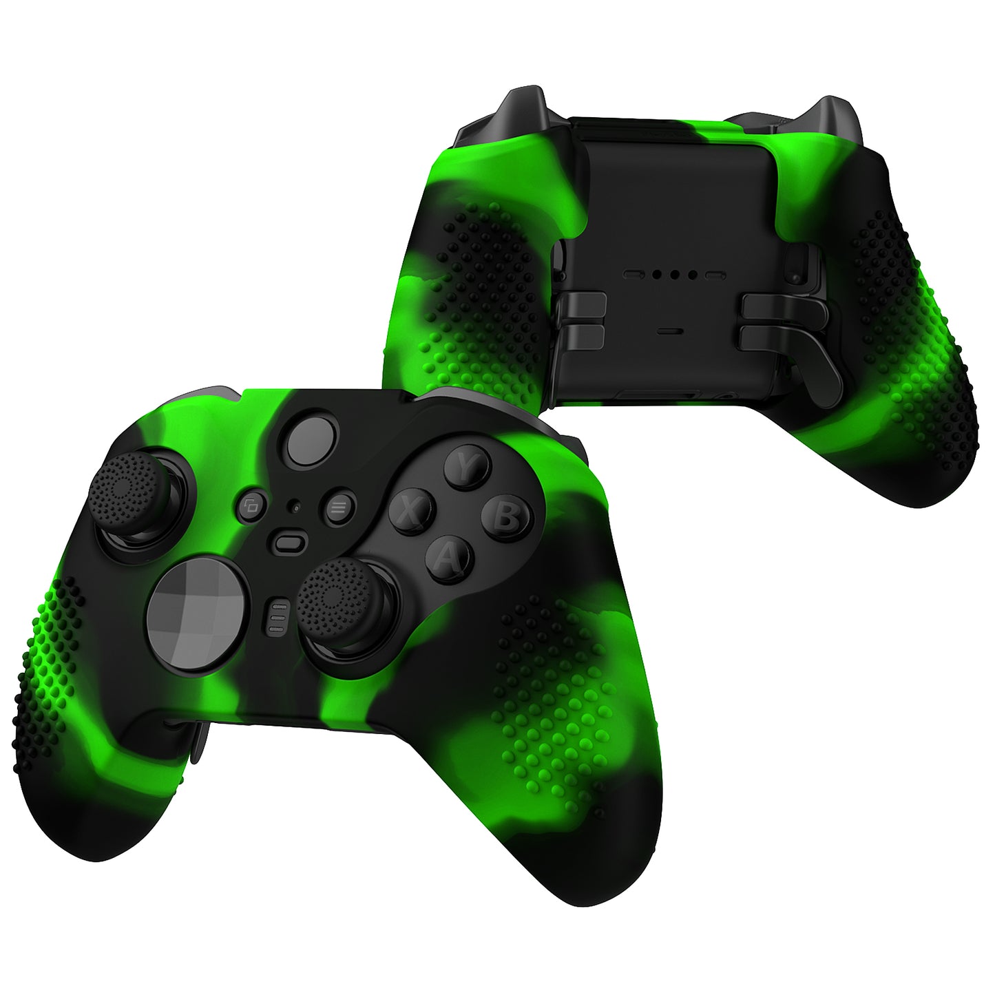 eXtremeRate Xbox One Elite Series 2&Elite 2 Coreコントローラー用滑り止め保護シリコンケース&サムグリップキャップ【グリーン&ブラック】