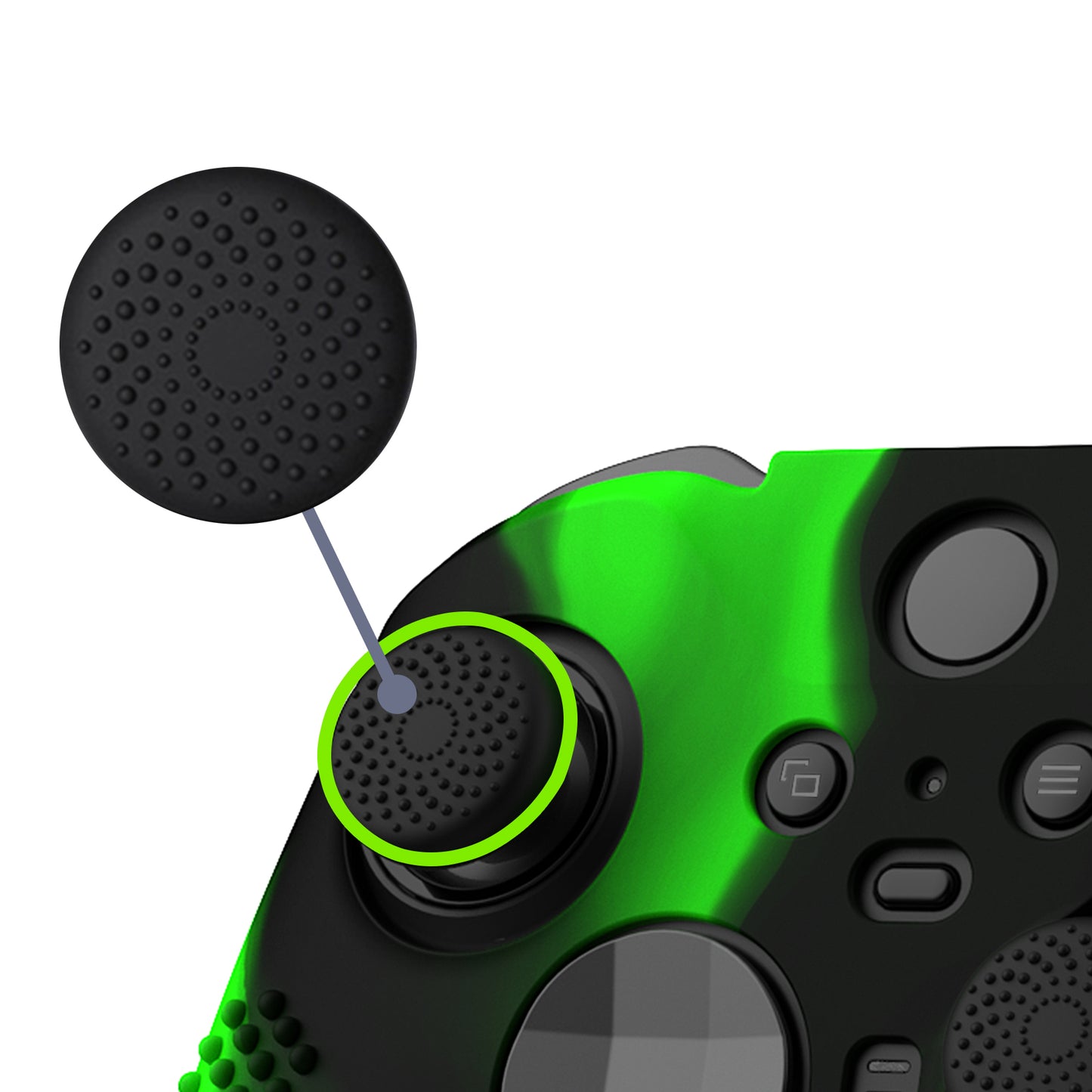 eXtremeRate Xbox One Elite Series 2&Elite 2 Coreコントローラー用滑り止め保護シリコンケース&サムグリップキャップ【グリーン&ブラック】