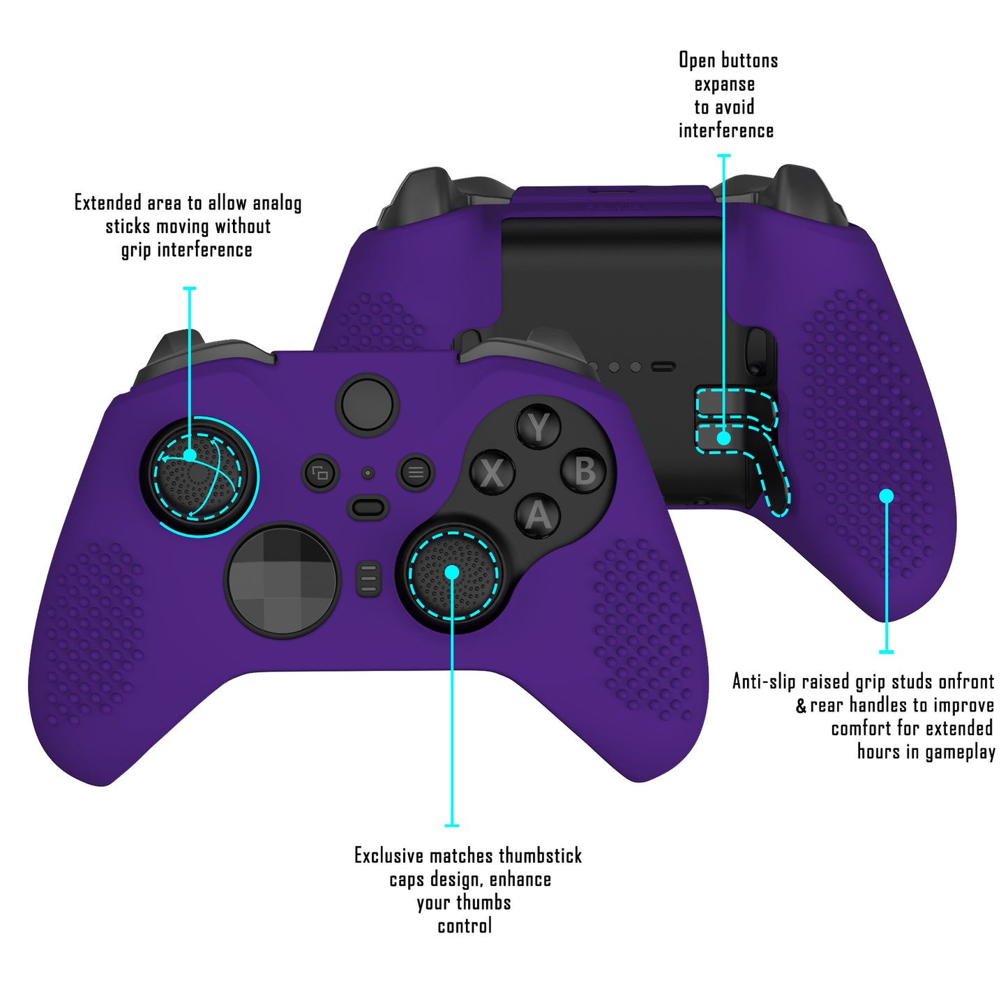eXtremeRate Xbox One Elite Series 2&Elite 2 Coreコントローラー用滑り止め保護シリコンケース&サムグリップキャップ【パープル】