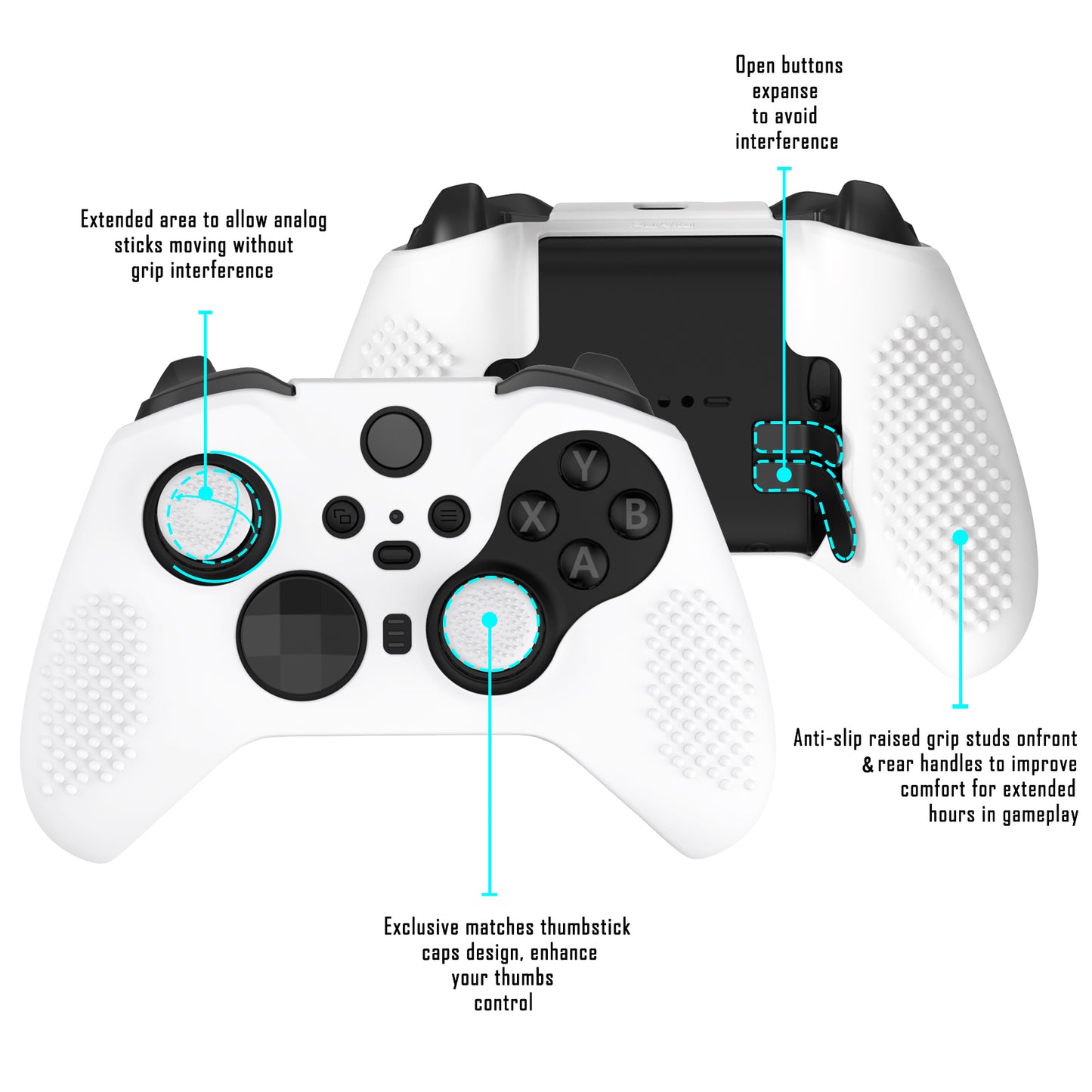 eXtremeRate Xbox One Elite Series 2&Elite 2 Coreコントローラー用滑り止め保護シリコンケース&サムグリップキャップ【ホワイト】