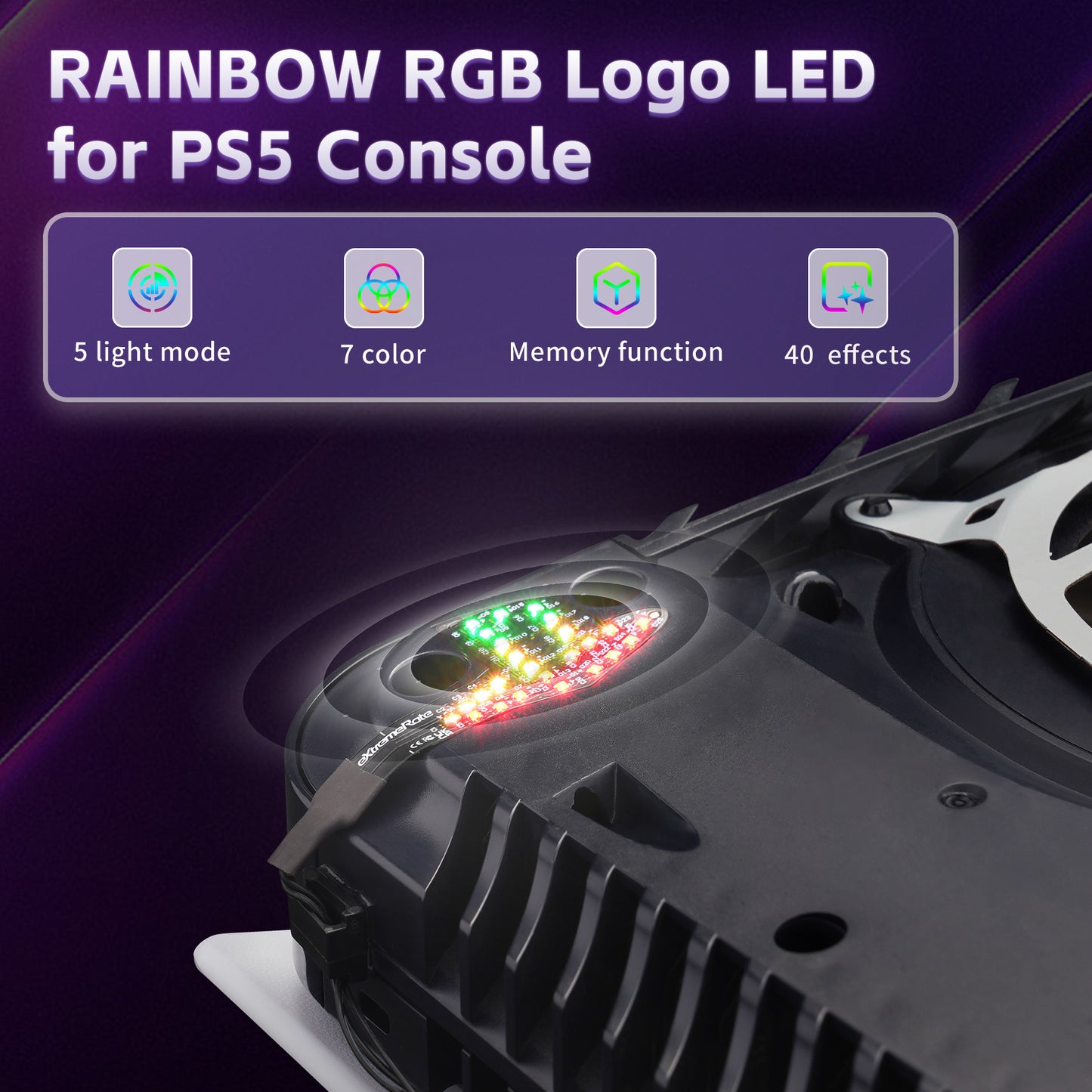 eXtremeRate PS5ディスク&デジタルコンソール対応用RGBレインボーロゴLEDキット - 7色、40種類のエフェクト