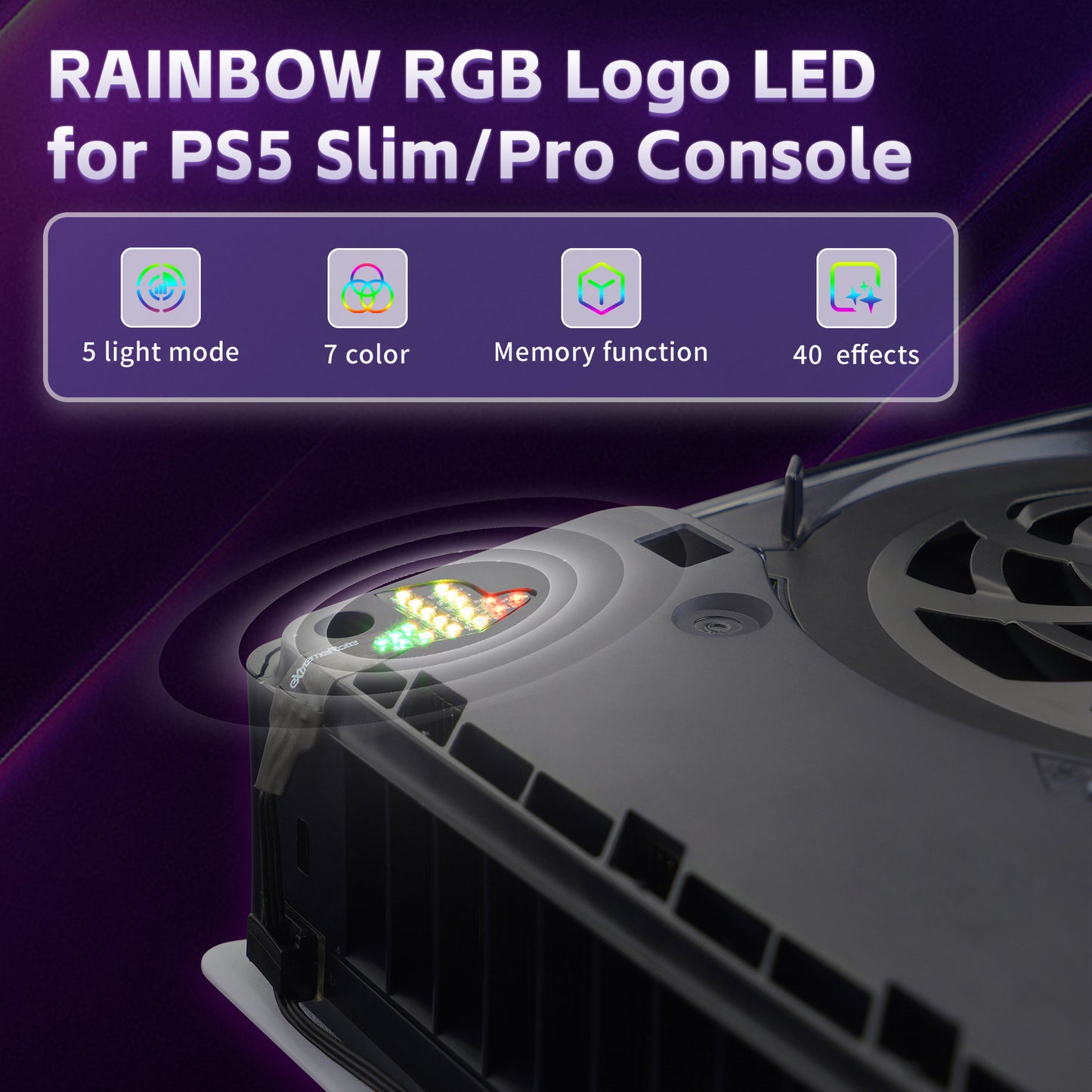 eXtremeRate PS5 Slim/Pro ディスク&デジタル版対応RGBレインボーロゴLEDキット– 7色・40種類のエフェクト