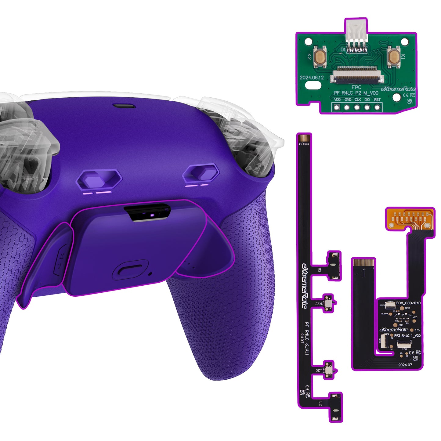 eXtremeRate PS5コントローラーBDM-030/040/050対応用RISE Plus MAXバックパドルキット、クリッキートリガーストップ&ラバーグリップ付き【ラバー付き深い青紫色】