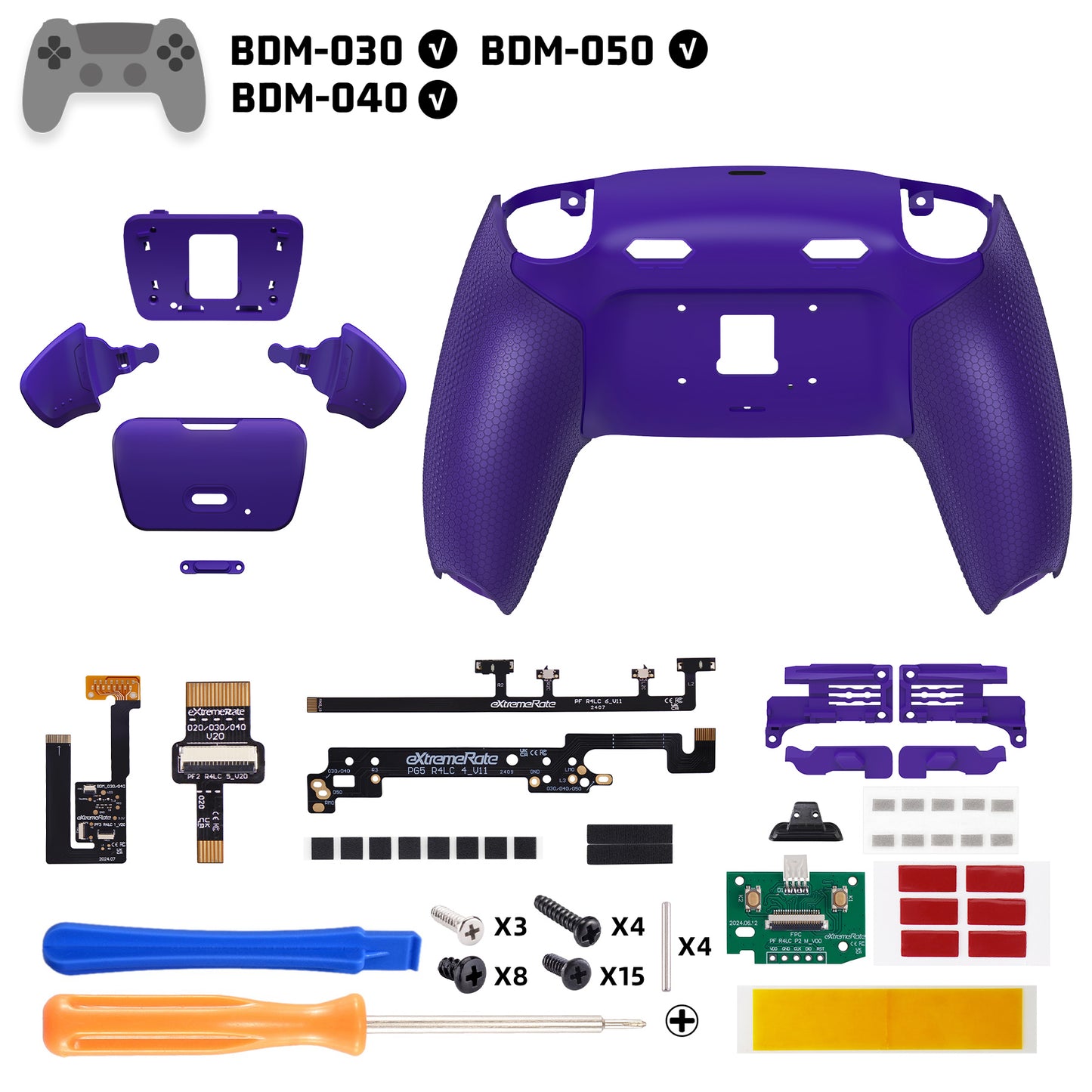 eXtremeRate PS5コントローラーBDM-030/040/050対応用RISE Plus MAXバックパドルキット、クリッキートリガーストップ&ラバーグリップ付き【ラバー付き深い青紫色】