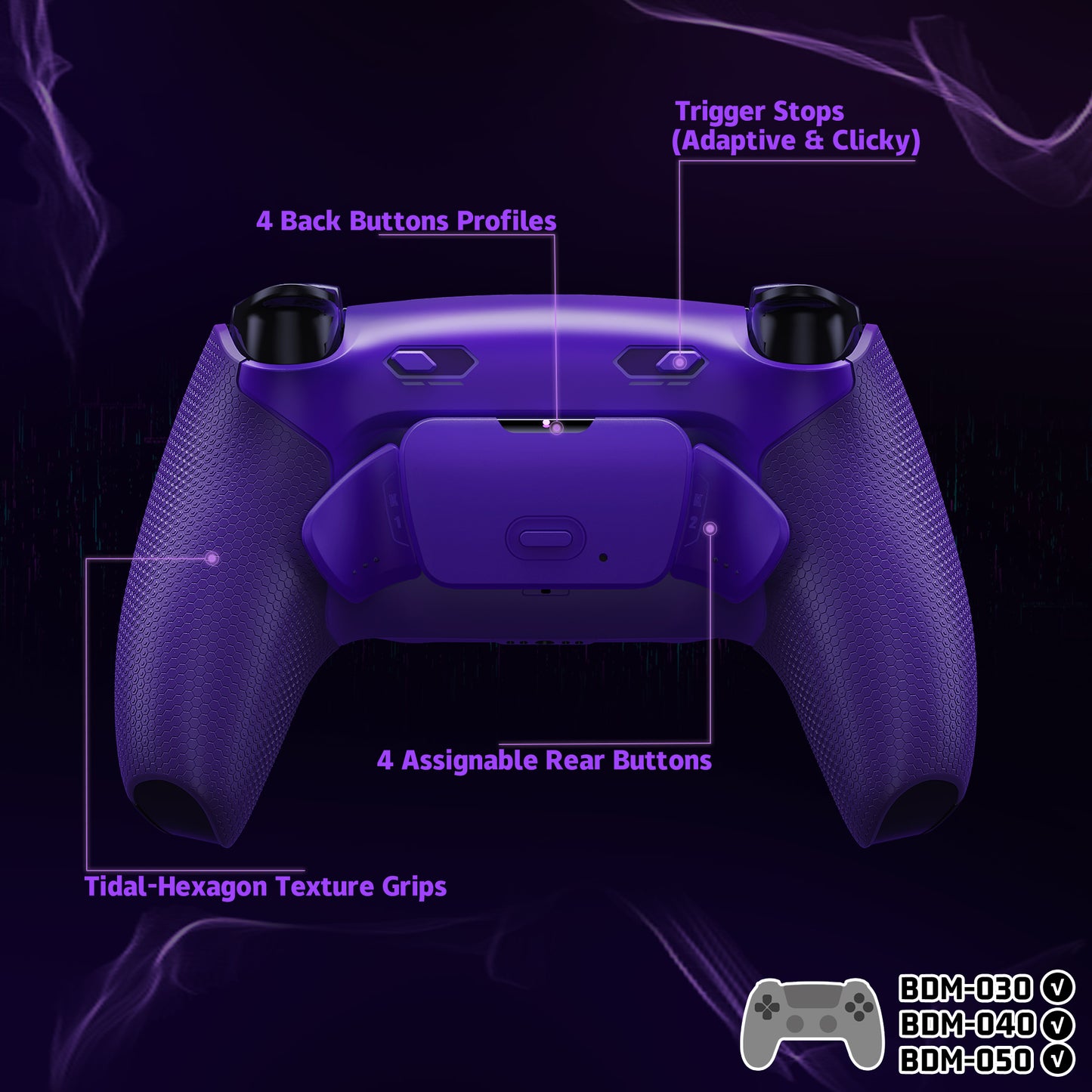 eXtremeRate PS5コントローラーBDM-030/040/050対応用RISE Plus MAXバックパドルキット、クリッキートリガーストップ&ラバーグリップ付き【ラバー付き深い青紫色】