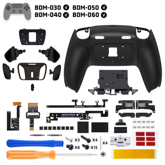 eXtremeRate PS5コントローラーBDM-030/040/050/060対応用リアルメタルボタン (RMB) バージョンRISE4 Plus MAXバックパドルキット、クリッキートリガーストップ&ラバーグリップ付き【ブラック】