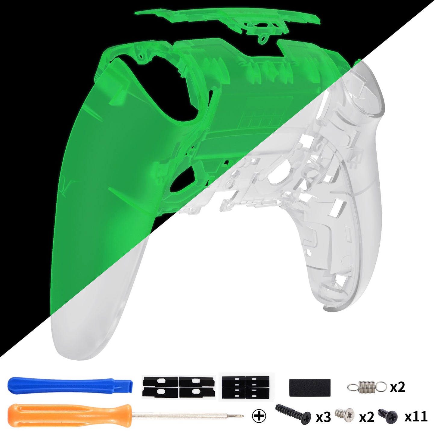 eXtremeRate PS5 edgeコントローラー対応交換対応用バックハウジングボトムシェル【暗闇で光る-グリーン】
