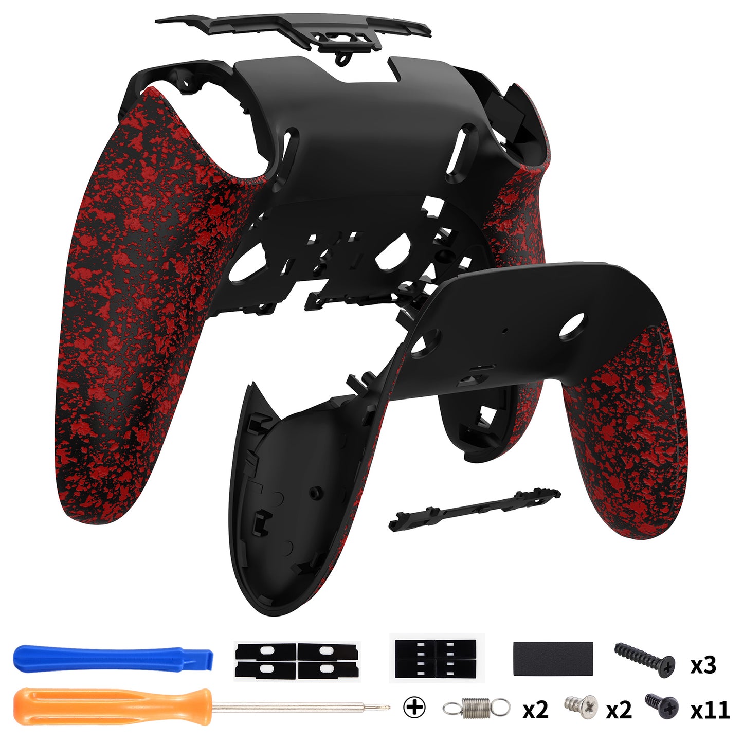 eXtremeRate PS5 edgeコントローラー対応交換対応用バックハウジングボトムシェル&ボトムデコレーションカバーシェル 【テクスチャー・赤色】