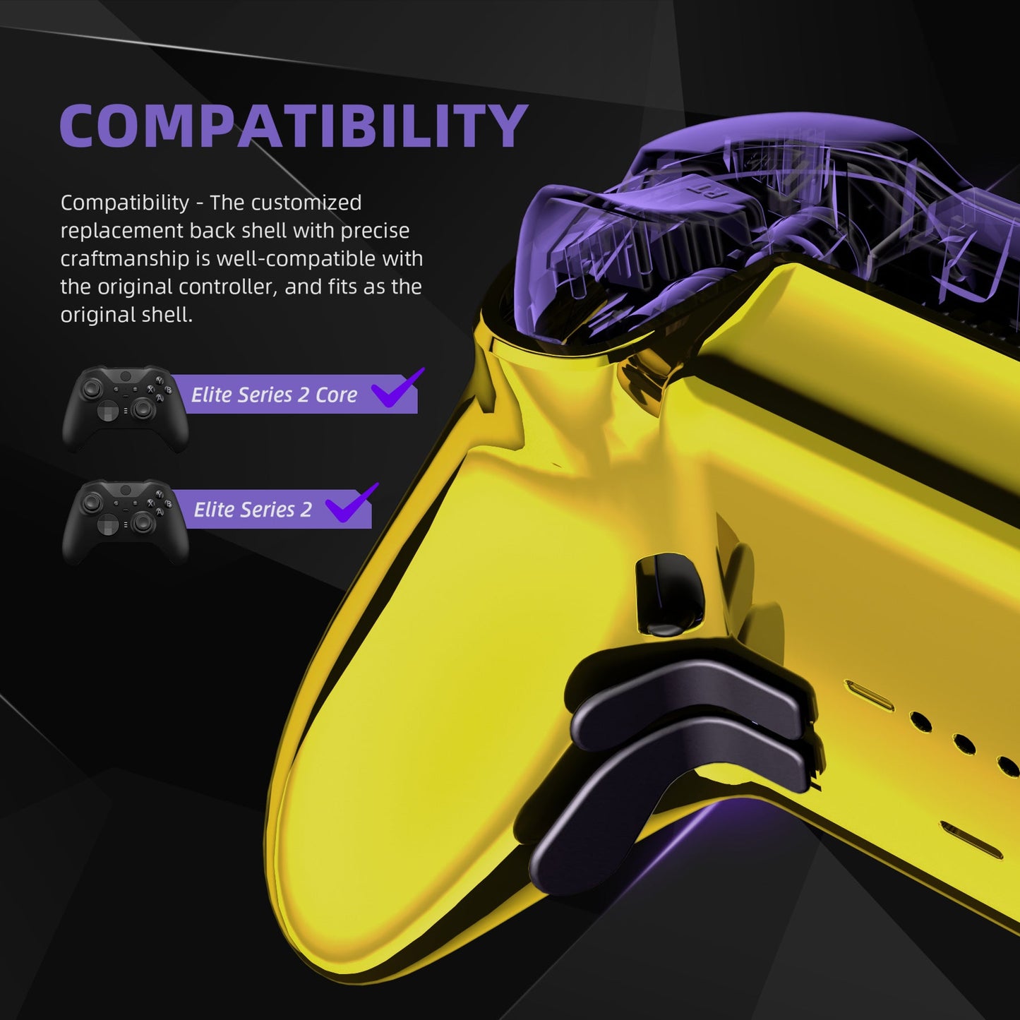 eXtremeRate Xbox Elite Series 2&Elite Series 2 Coreコントローラー(モデル1797)用交換ボトムシェルケース【クロームゴールド】