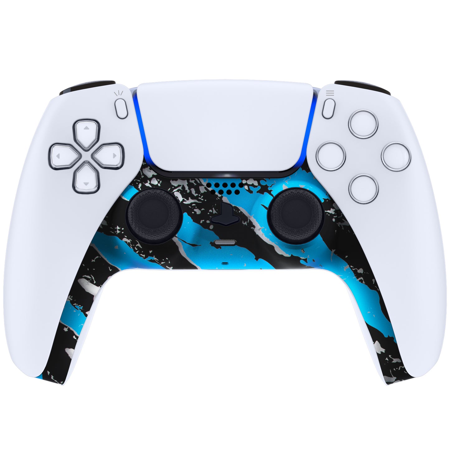 eXtremeRate PS5コントローラーBDM-010/020/030/040/050対応アクセントリング付き交換対応用装飾トリムシェル【ブルーコーティングスプラッシュ】