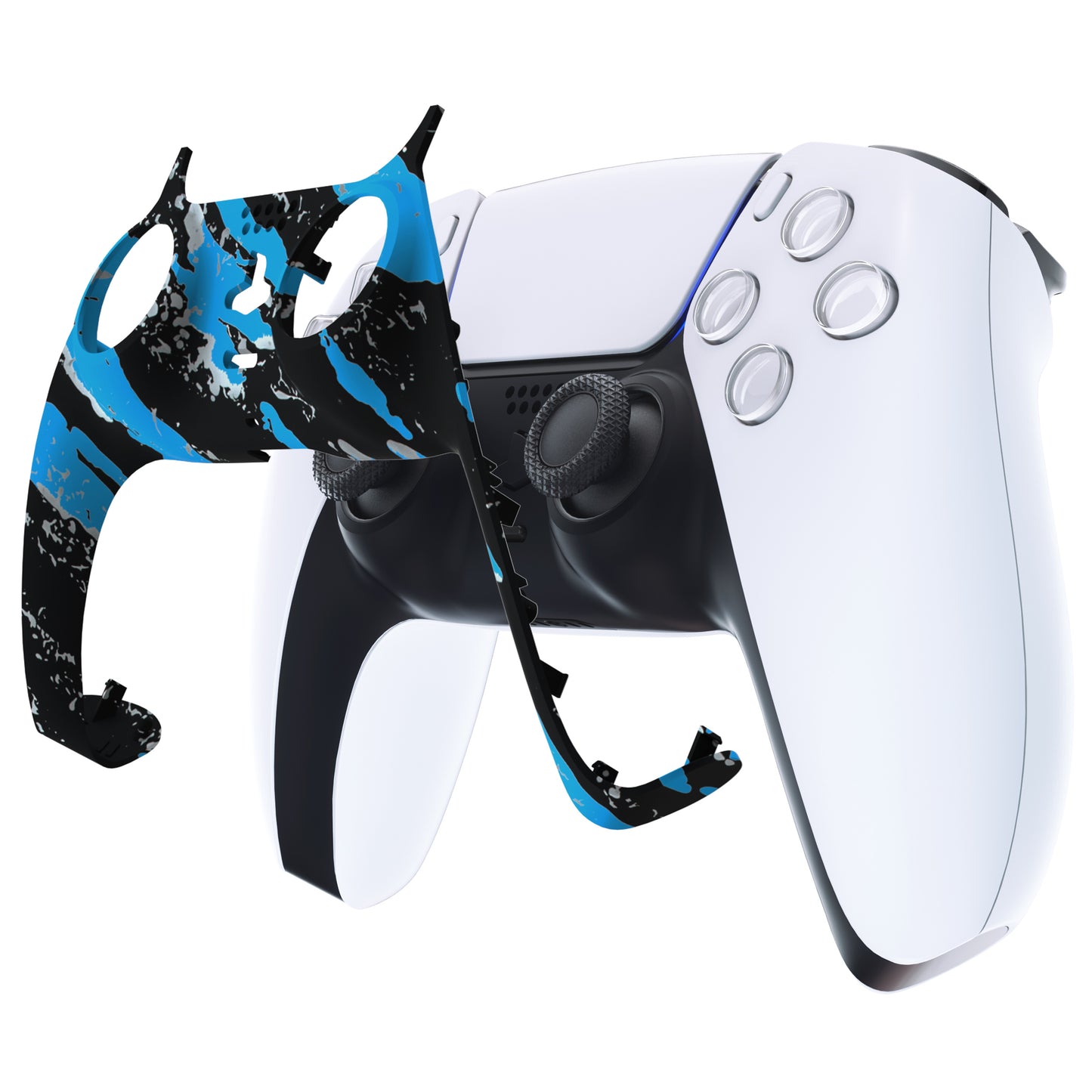 eXtremeRate PS5コントローラーBDM-010/020/030/040/050対応アクセントリング付き交換対応用装飾トリムシェル【ブルーコーティングスプラッシュ】