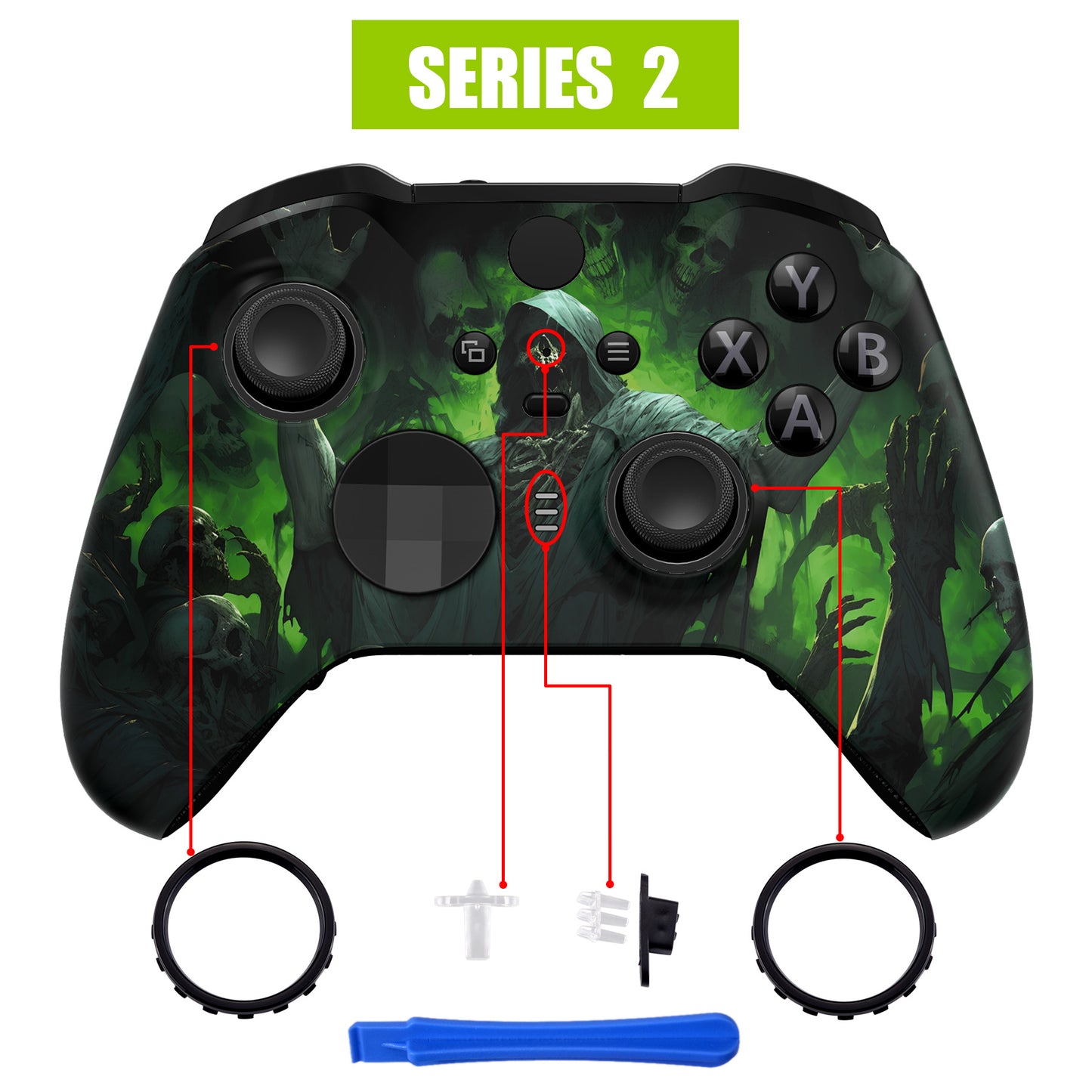 eXtremeRate Xbox One Elite Series 2&Elite 2 Coreコントローラー(モデル1797)用交換フロントハウジングシェルケース&アクセントリング【悪霊カーニバル】