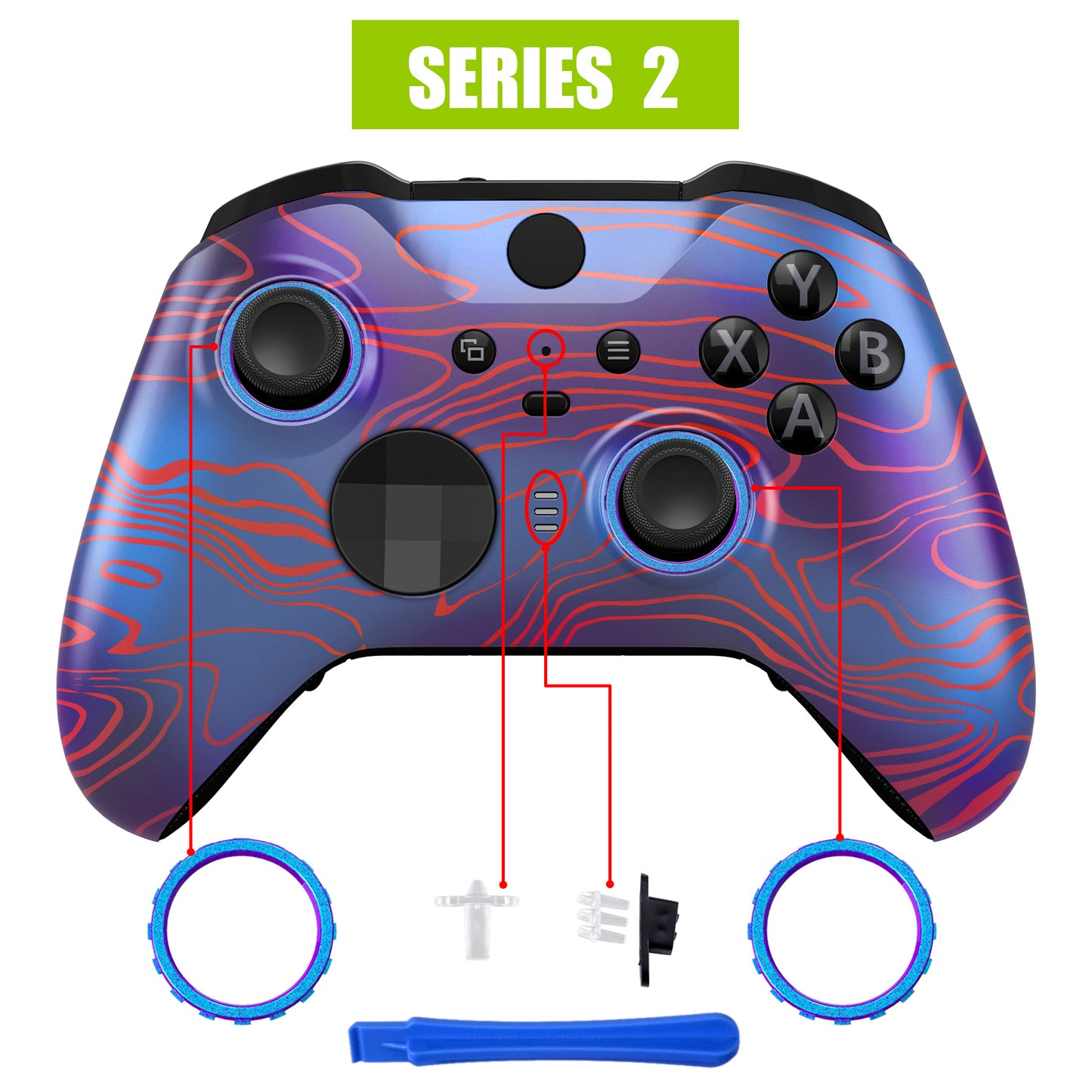 eXtremeRate Xbox One Elite Series 2&Elite 2 Coreコントローラー(モデル1797)用交換フロントハウジングシェルケース&アクセントリング【ダマスクス】