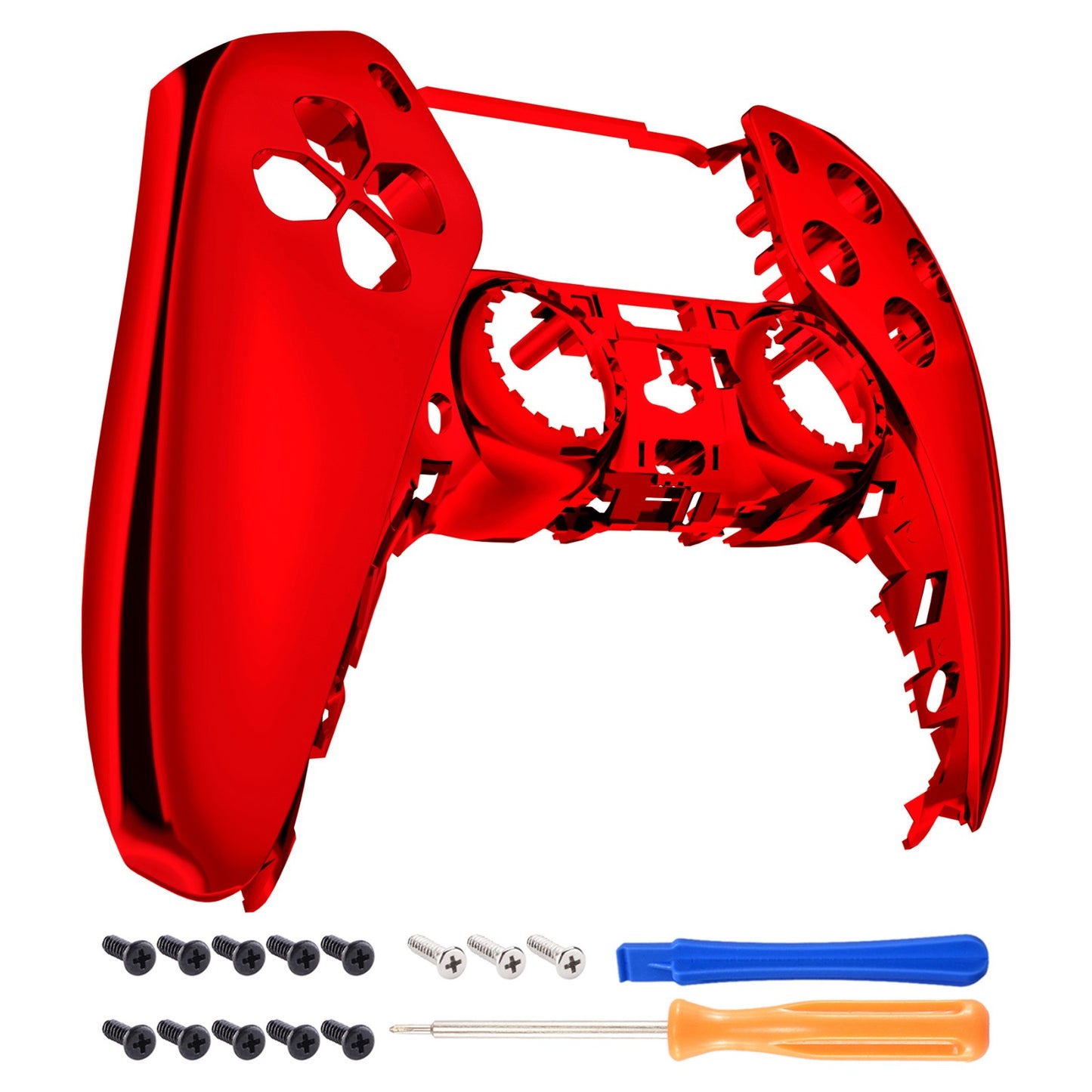 eXtremeRate PS5コントローラーBDM-010/020/030/040/050対応交換対応用フロントハウジングシェル【クロームレッドグロッシー】