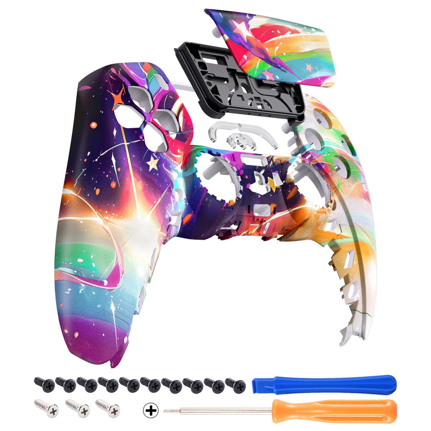 eXtremeRate PS5コントローラーBDM-010/020/030/040/050対応交換対応用フロントハウジングシェル&タッチパッド【レインボーストーム】