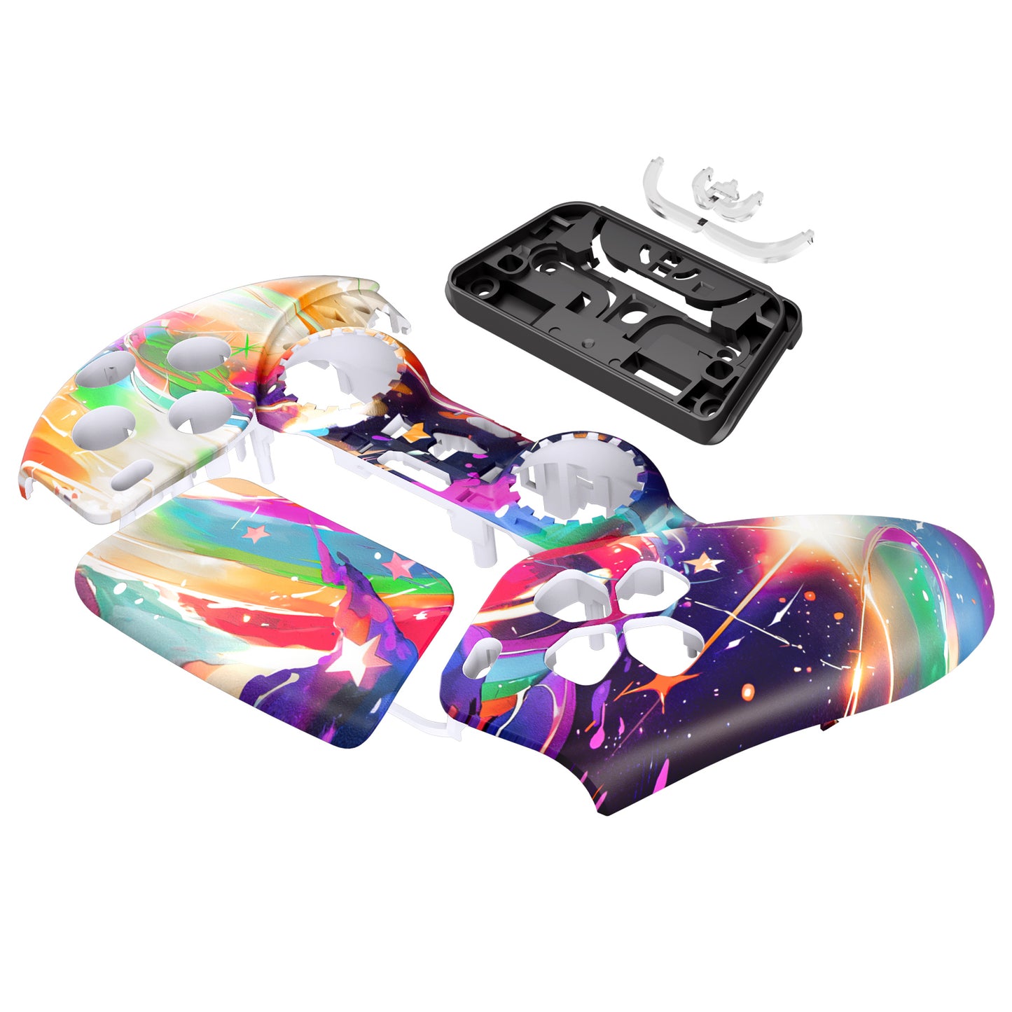 eXtremeRate PS5コントローラーBDM-010/020/030/040/050対応交換対応用フロントハウジングシェル&タッチパッド【レインボーストーム】