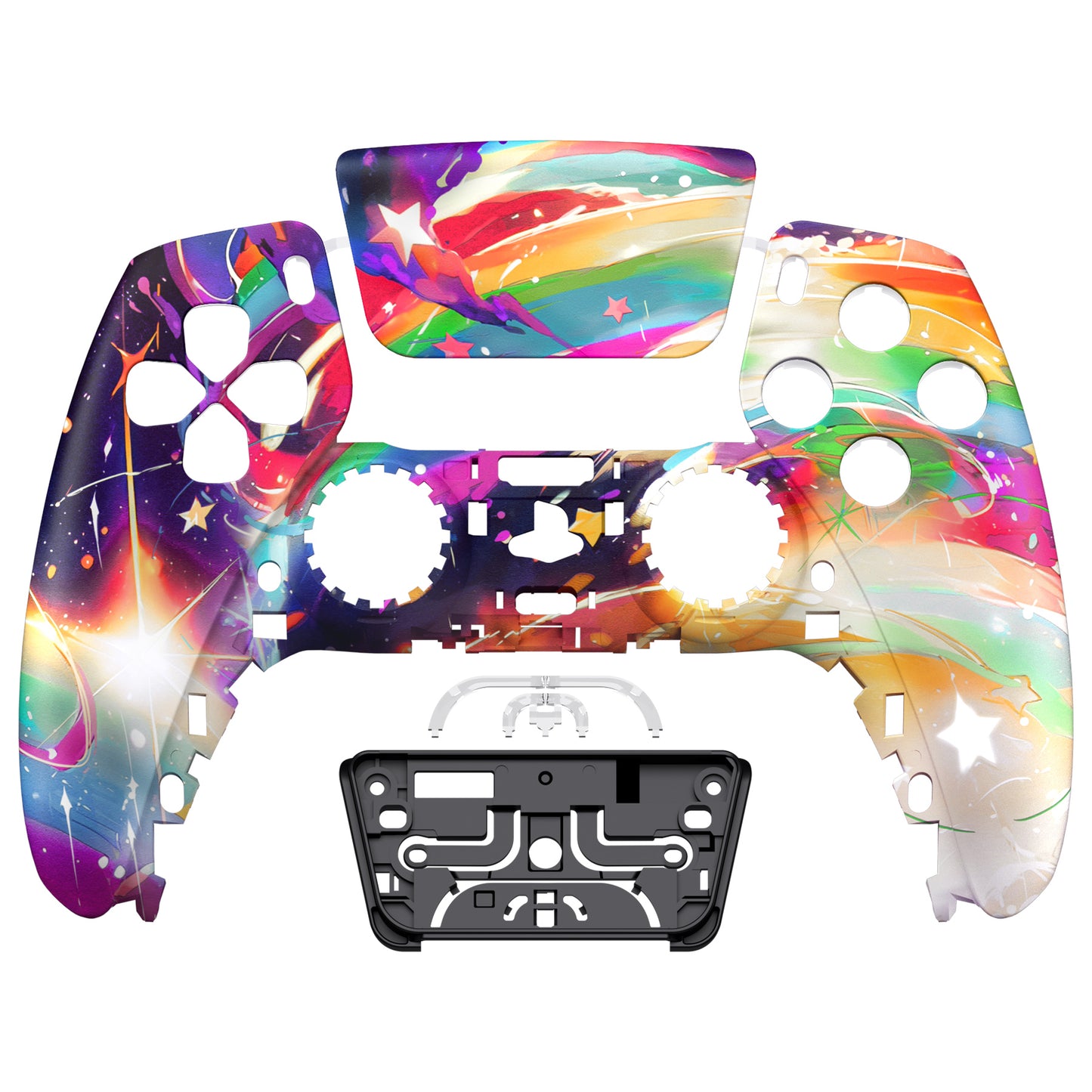 eXtremeRate PS5コントローラーBDM-010/020/030/040/050対応交換対応用フロントハウジングシェル&タッチパッド【レインボーストーム】