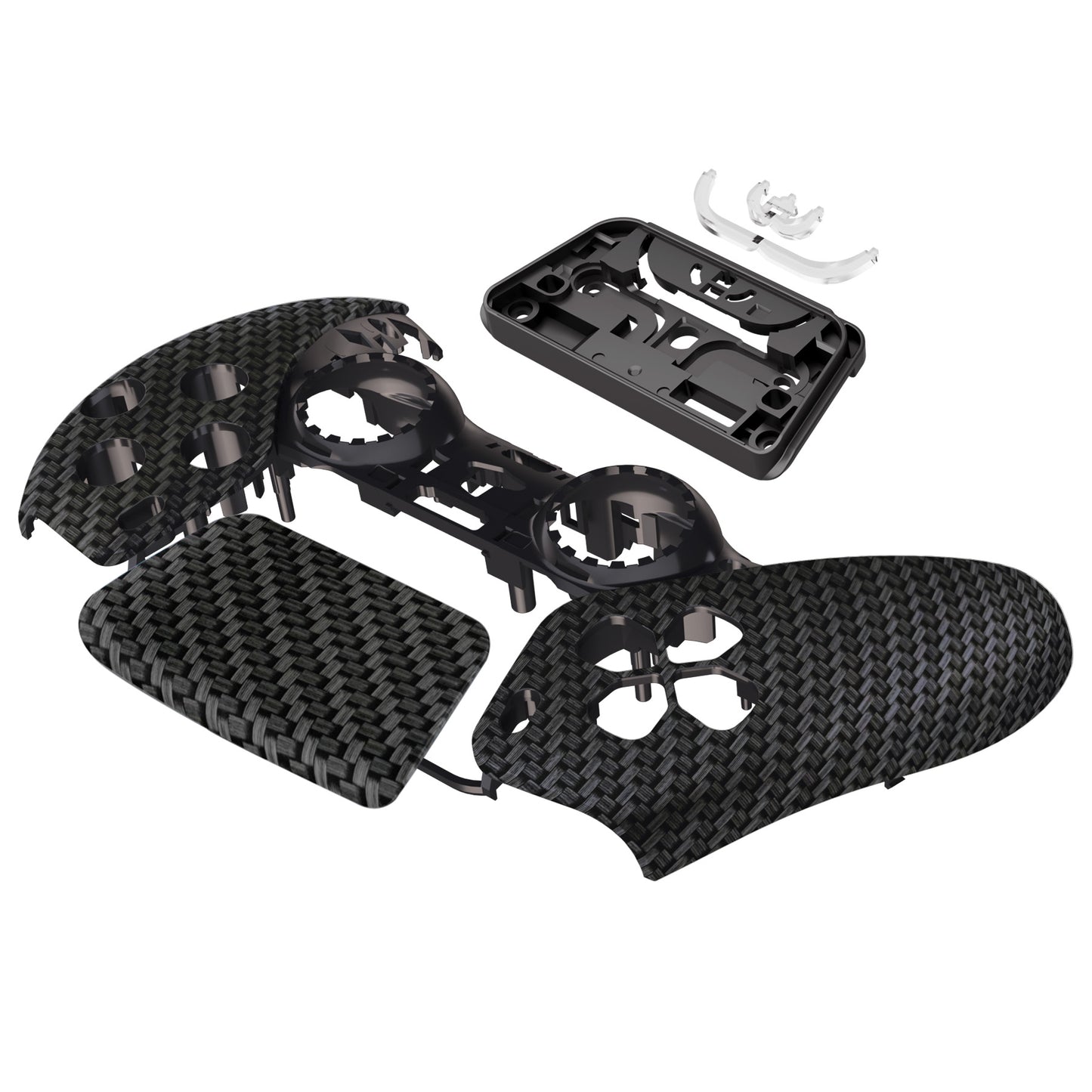 eXtremeRate PS5コントローラーBDM-010/020/030/040/050/060対応交換対応用フロントハウジングシェル&タッチパッド【ブラックとシルバーのカーボンファイバー】