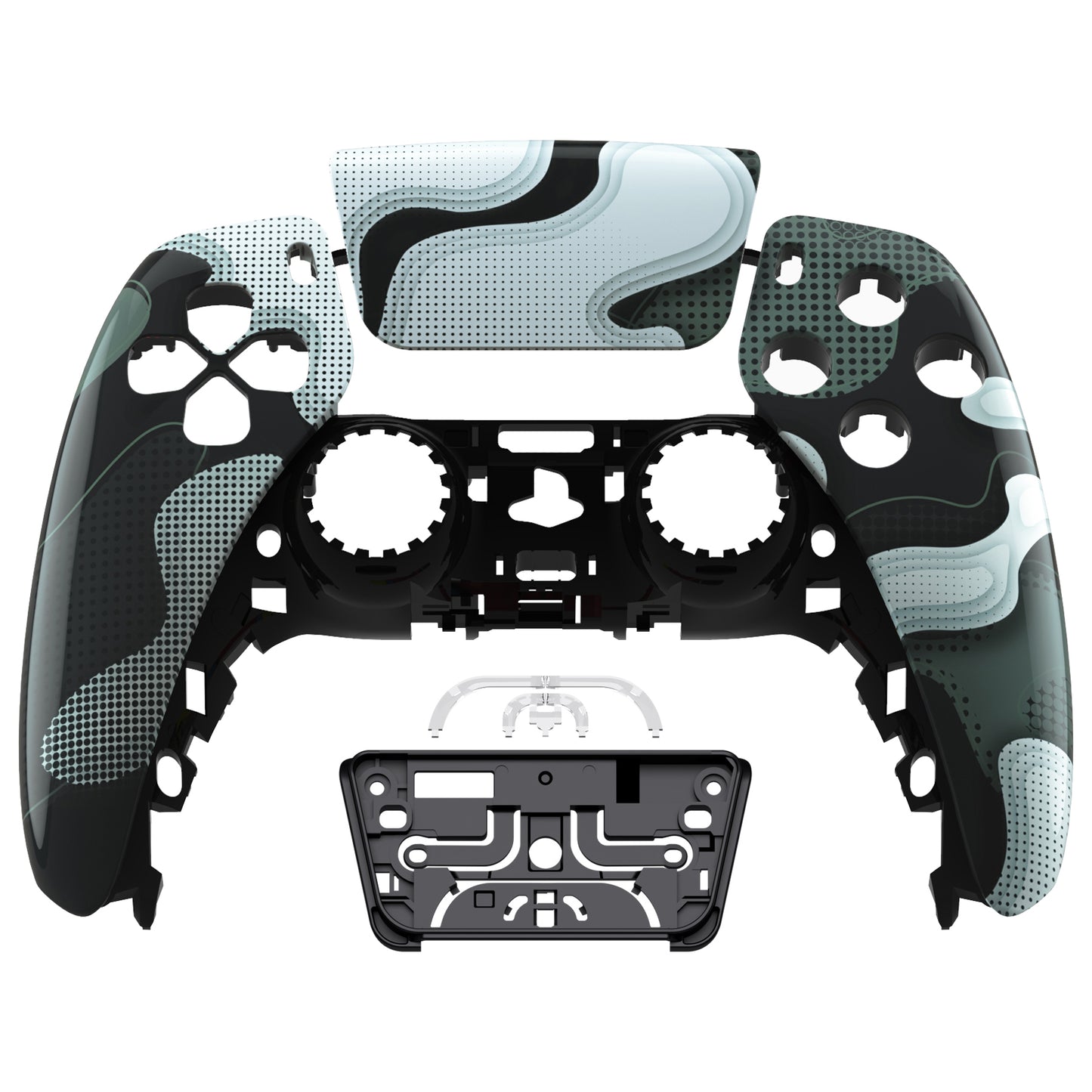 eXtremeRate PS5コントローラーBDM-010/020/030/040/050対応交換対応用フロントハウジングシェル&タッチパッド【白黒迷彩】