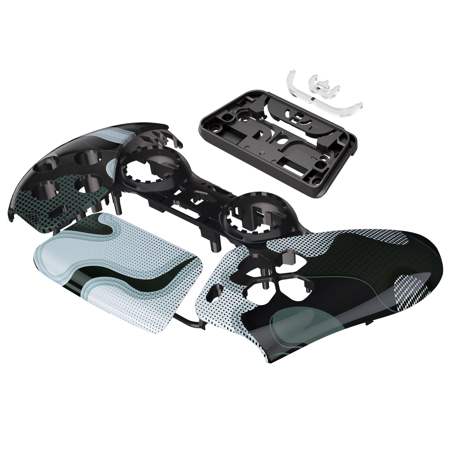 eXtremeRate PS5コントローラーBDM-010/020/030/040/050対応交換対応用フロントハウジングシェル&タッチパッド【白黒迷彩】