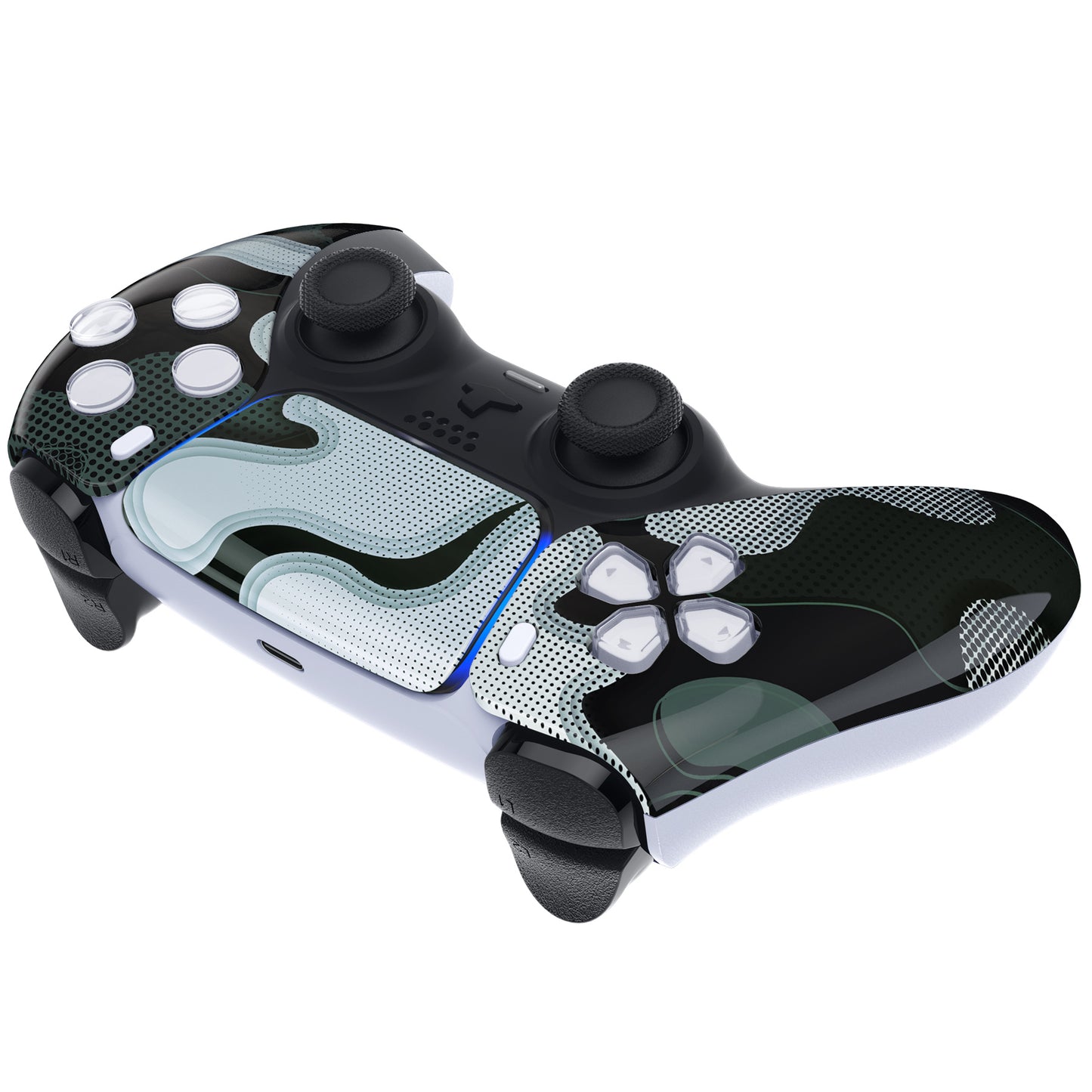 eXtremeRate PS5コントローラーBDM-010/020/030/040/050対応交換対応用フロントハウジングシェル&タッチパッド【白黒迷彩】