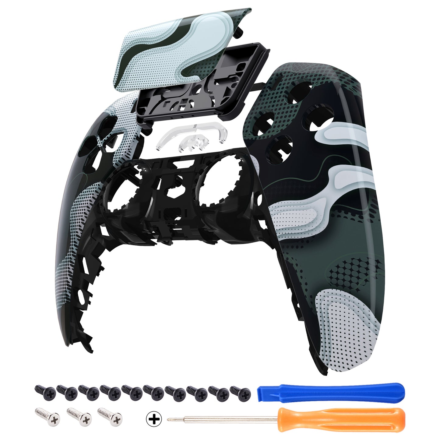 eXtremeRate PS5コントローラーBDM-010/020/030/040/050対応交換対応用フロントハウジングシェル&タッチパッド【白黒迷彩】