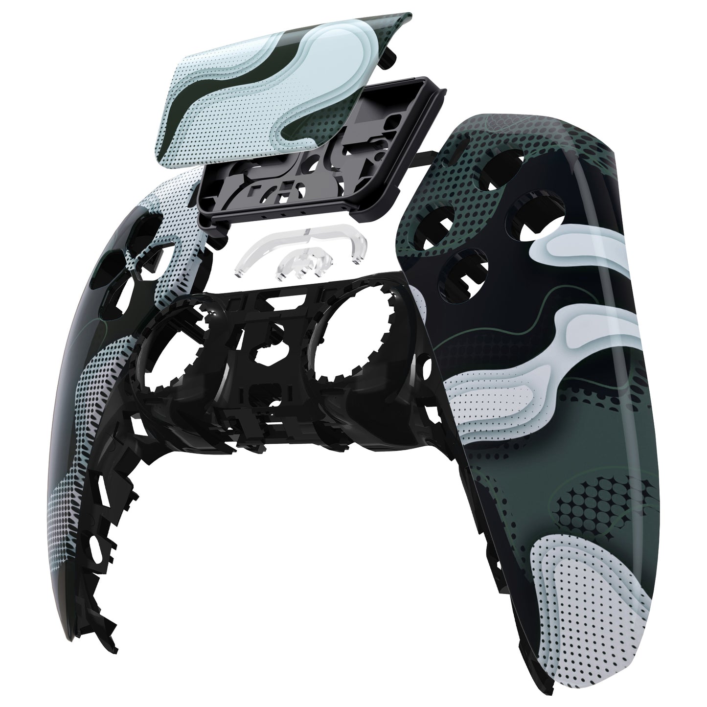 eXtremeRate PS5コントローラーBDM-010/020/030/040/050対応交換対応用フロントハウジングシェル&タッチパッド【白黒迷彩】